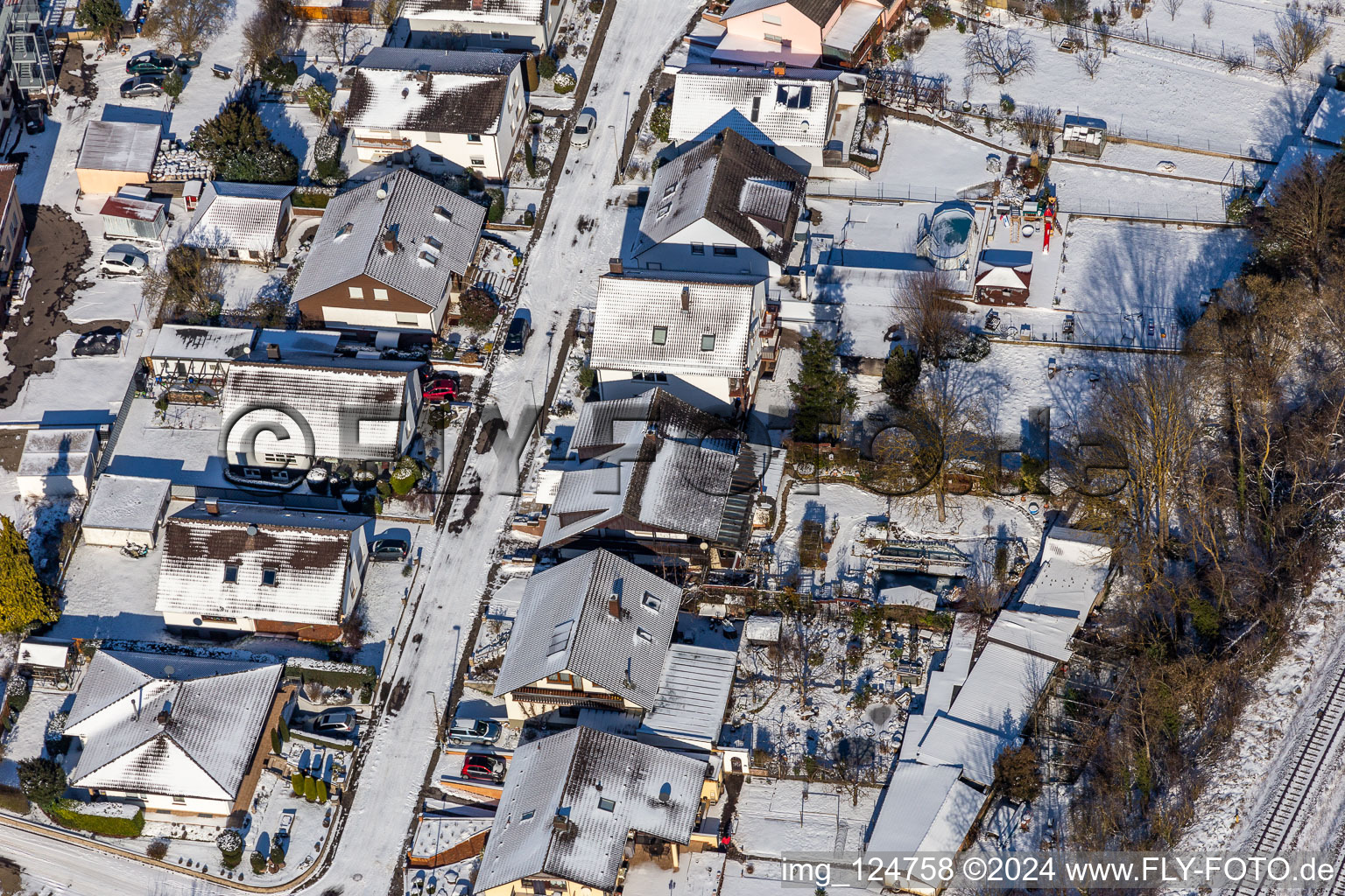 Aerial view of Winter aerial view in the snow from Im Rosengarten in Winden in the state Rhineland-Palatinate, Germany