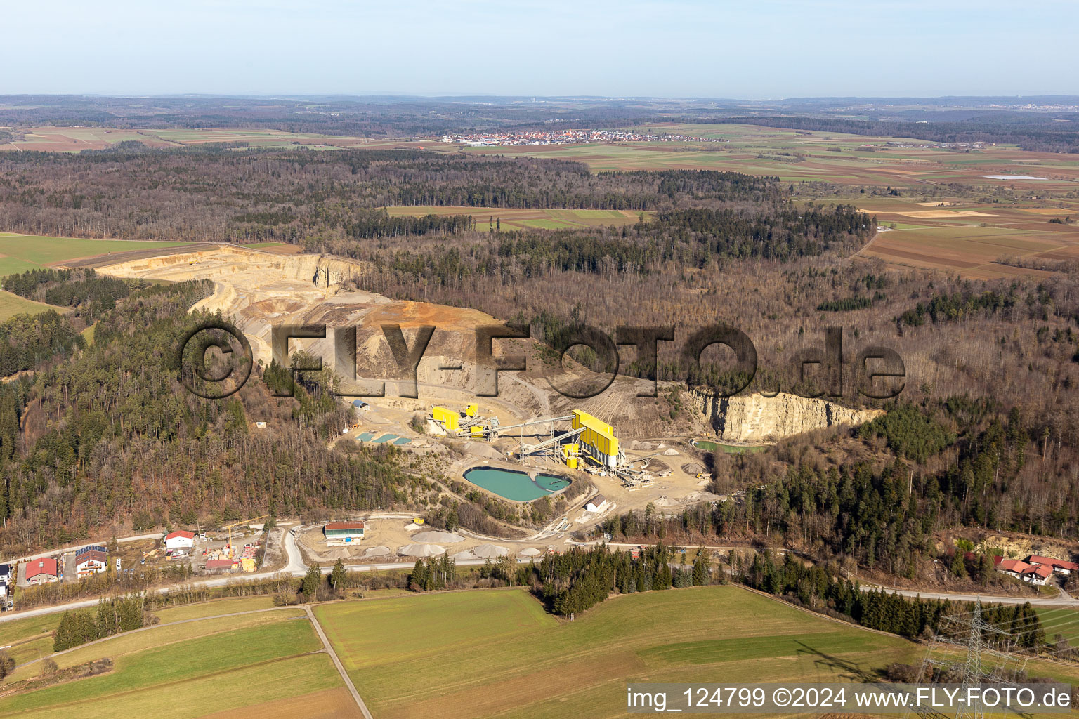 Oblique view of Quarry, Georg Mast gravel works, landfill in the district Sulz am Eck in Wildberg in the state Baden-Wuerttemberg, Germany