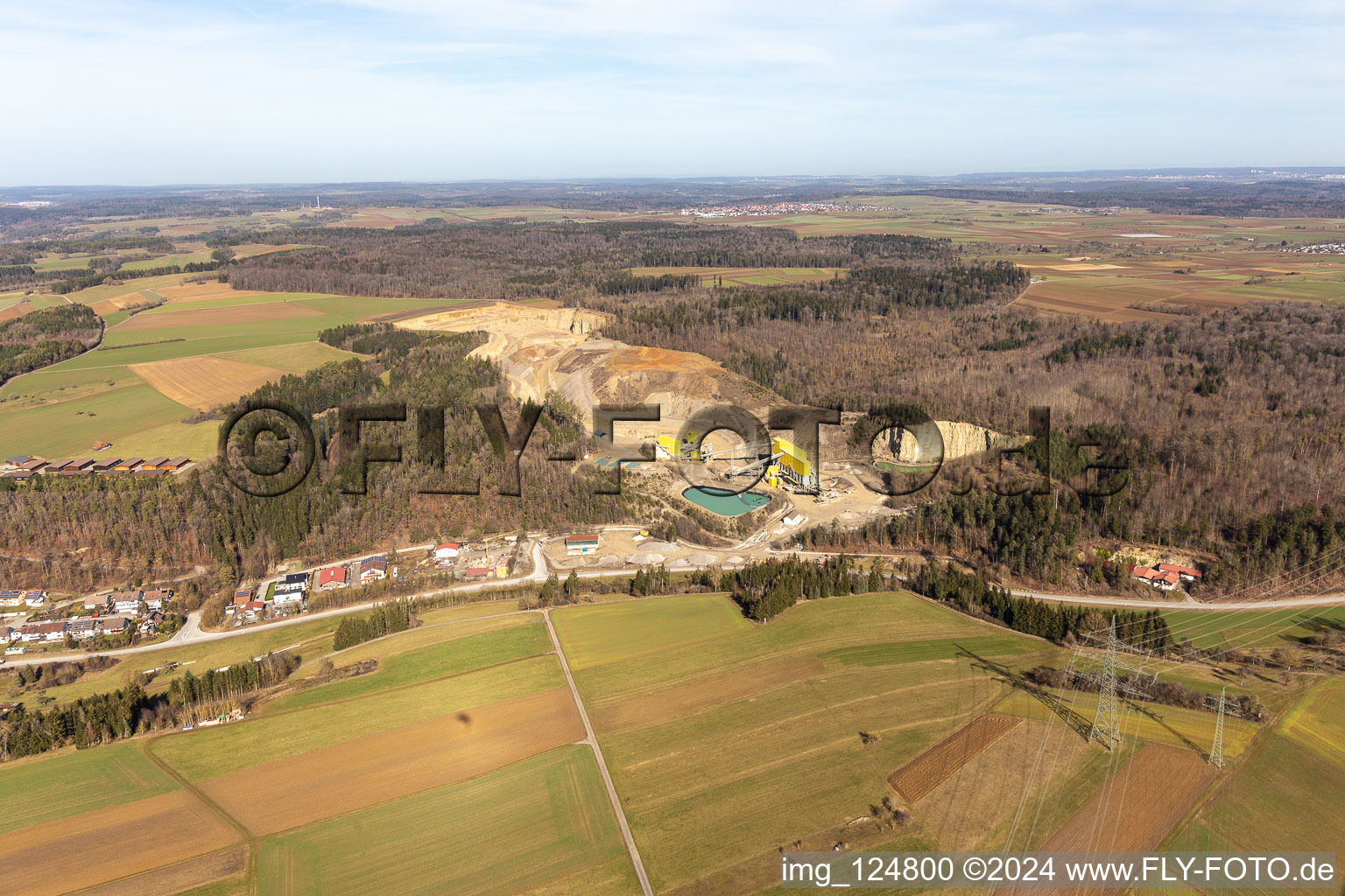 Quarry, Georg Mast gravel works, landfill in the district Sulz am Eck in Wildberg in the state Baden-Wuerttemberg, Germany from above