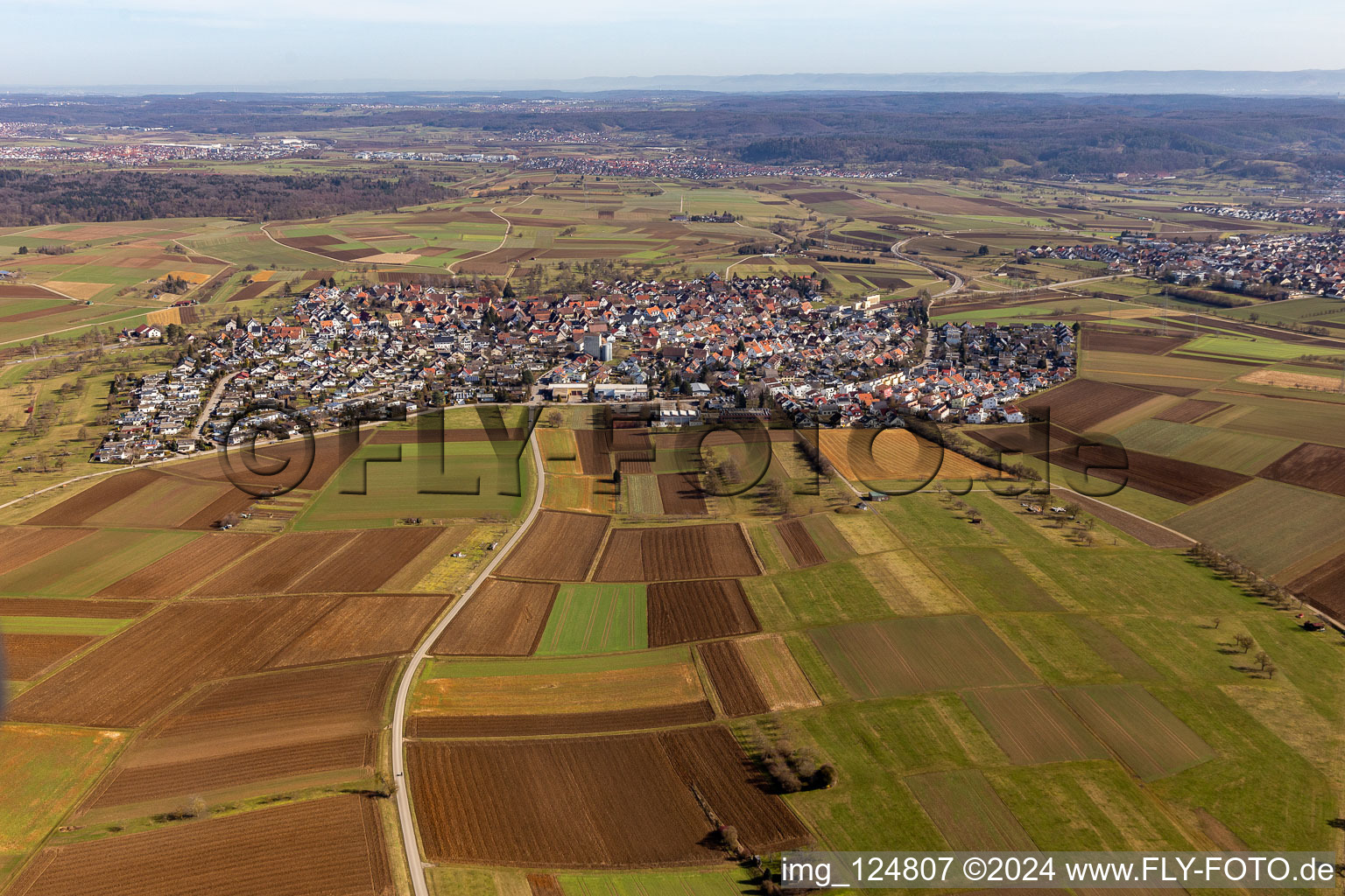 From the west in the district Oberjesingen in Herrenberg in the state Baden-Wuerttemberg, Germany