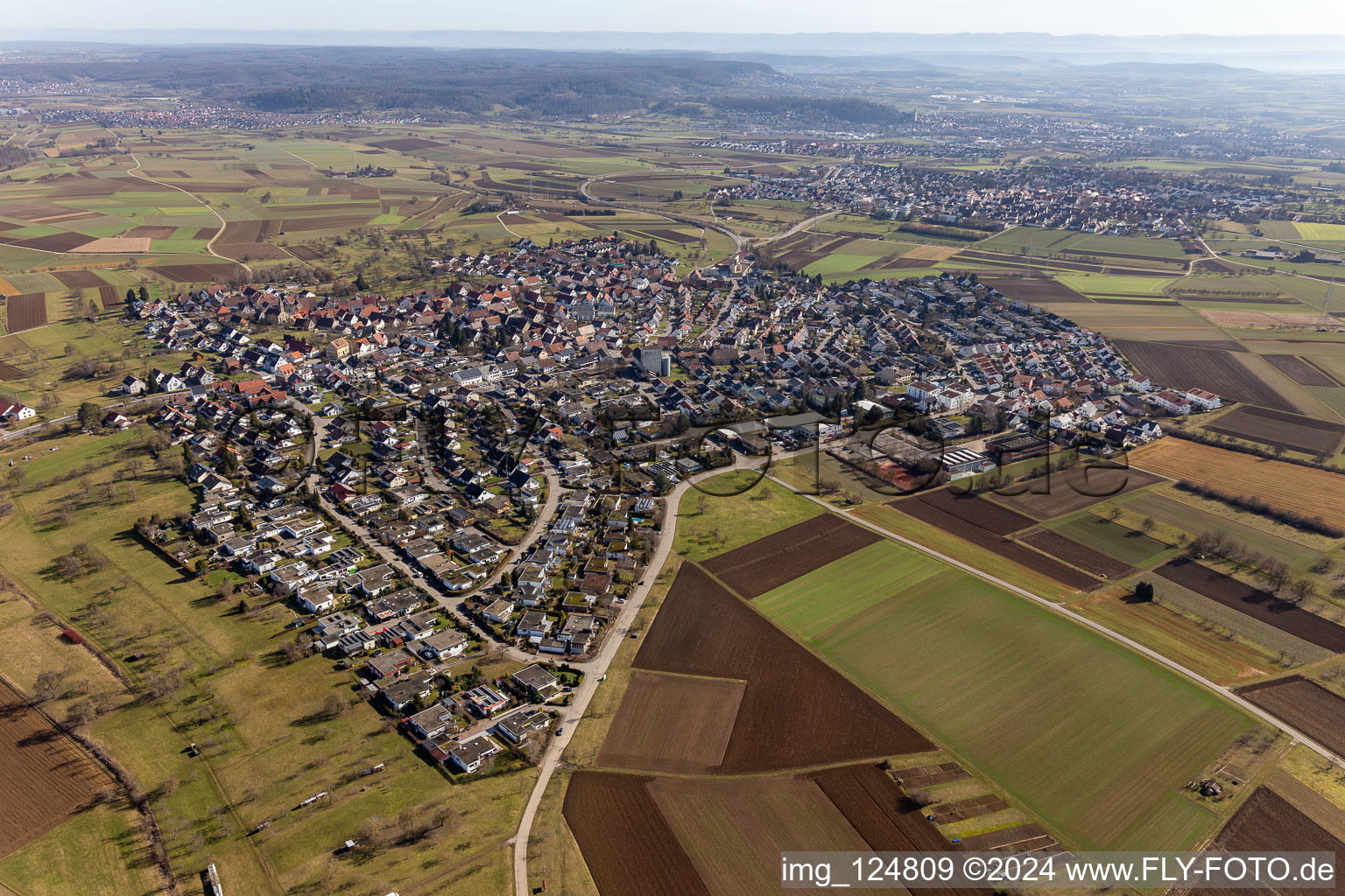 From the northwest in the district Oberjesingen in Herrenberg in the state Baden-Wuerttemberg, Germany