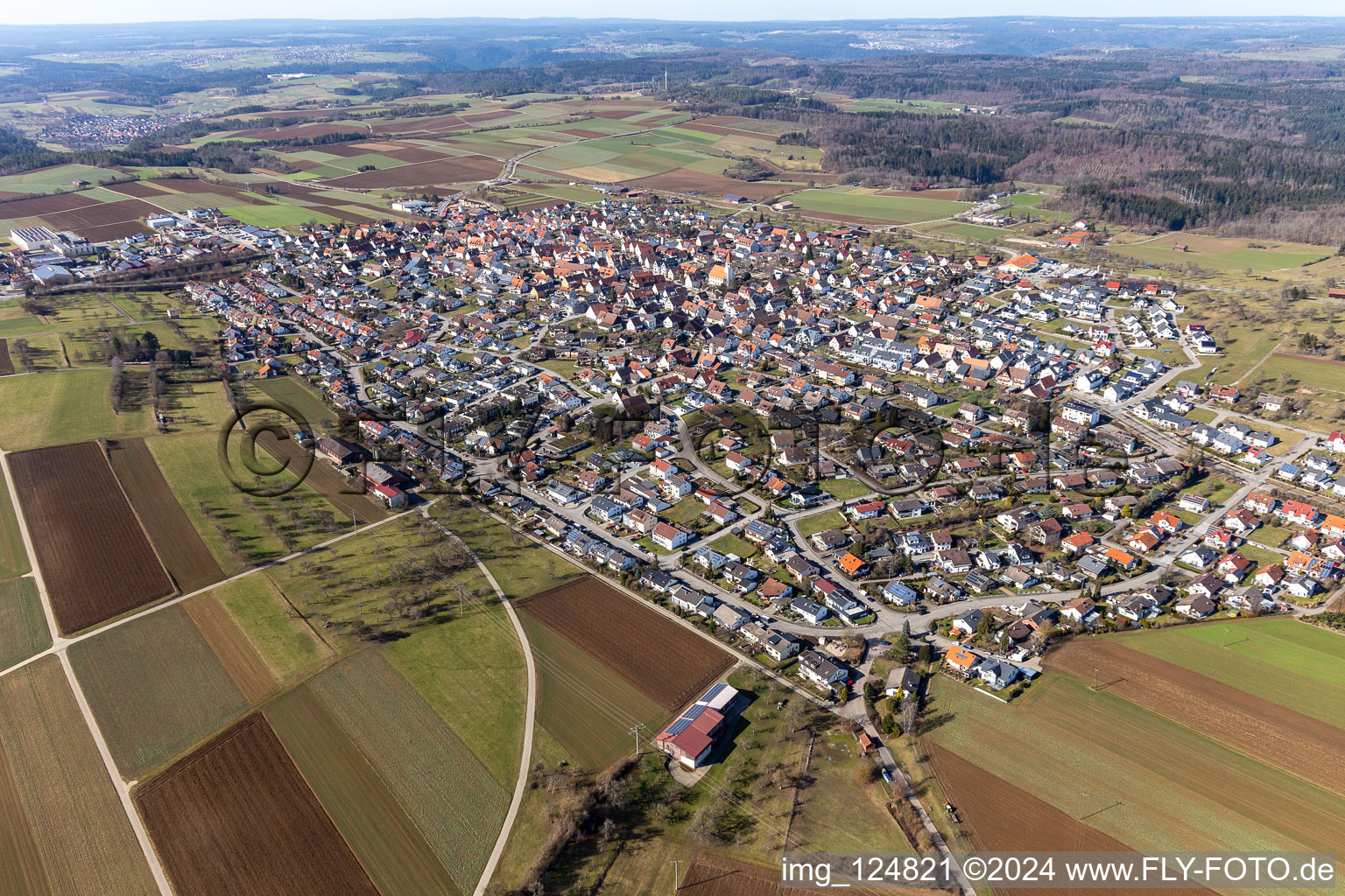 Aerial view of Deckenpfronn in the state Baden-Wuerttemberg, Germany