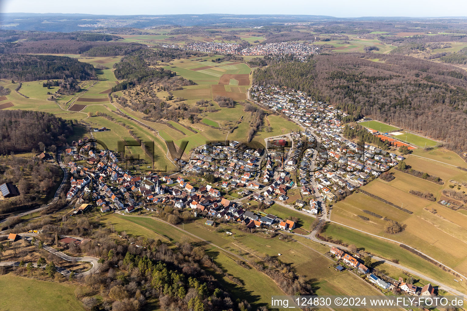 Oblique view of District Dachtel in Aidlingen in the state Baden-Wuerttemberg, Germany