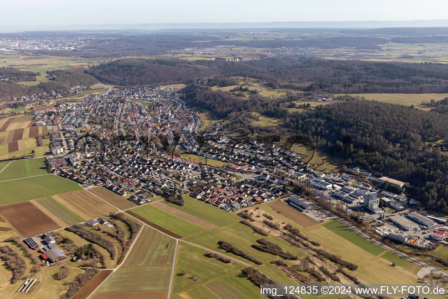 Aerial view of Aidlingen in the state Baden-Wuerttemberg, Germany