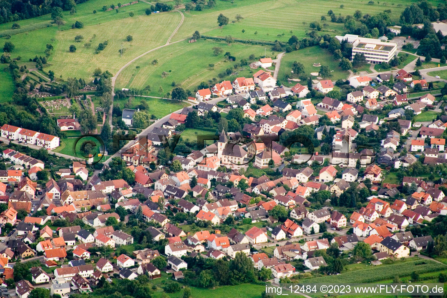 Aerial view of District Ittersbach in Karlsbad in the state Baden-Wuerttemberg, Germany