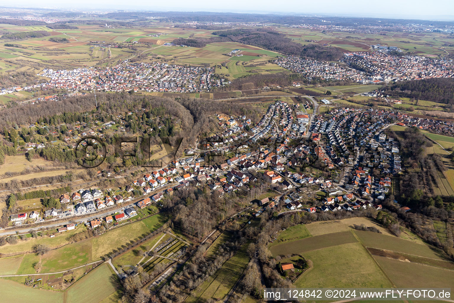 Aerial view of District Dätzingen in Grafenau in the state Baden-Wuerttemberg, Germany