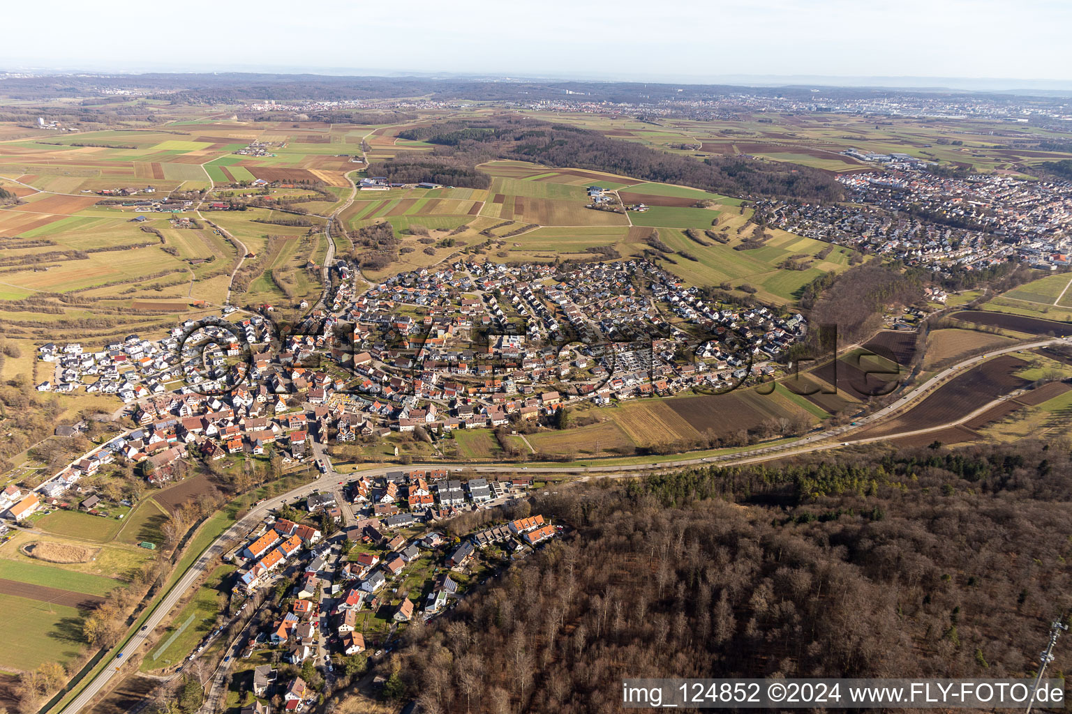 Oblique view of District Schafhausen in Weil der Stadt in the state Baden-Wuerttemberg, Germany