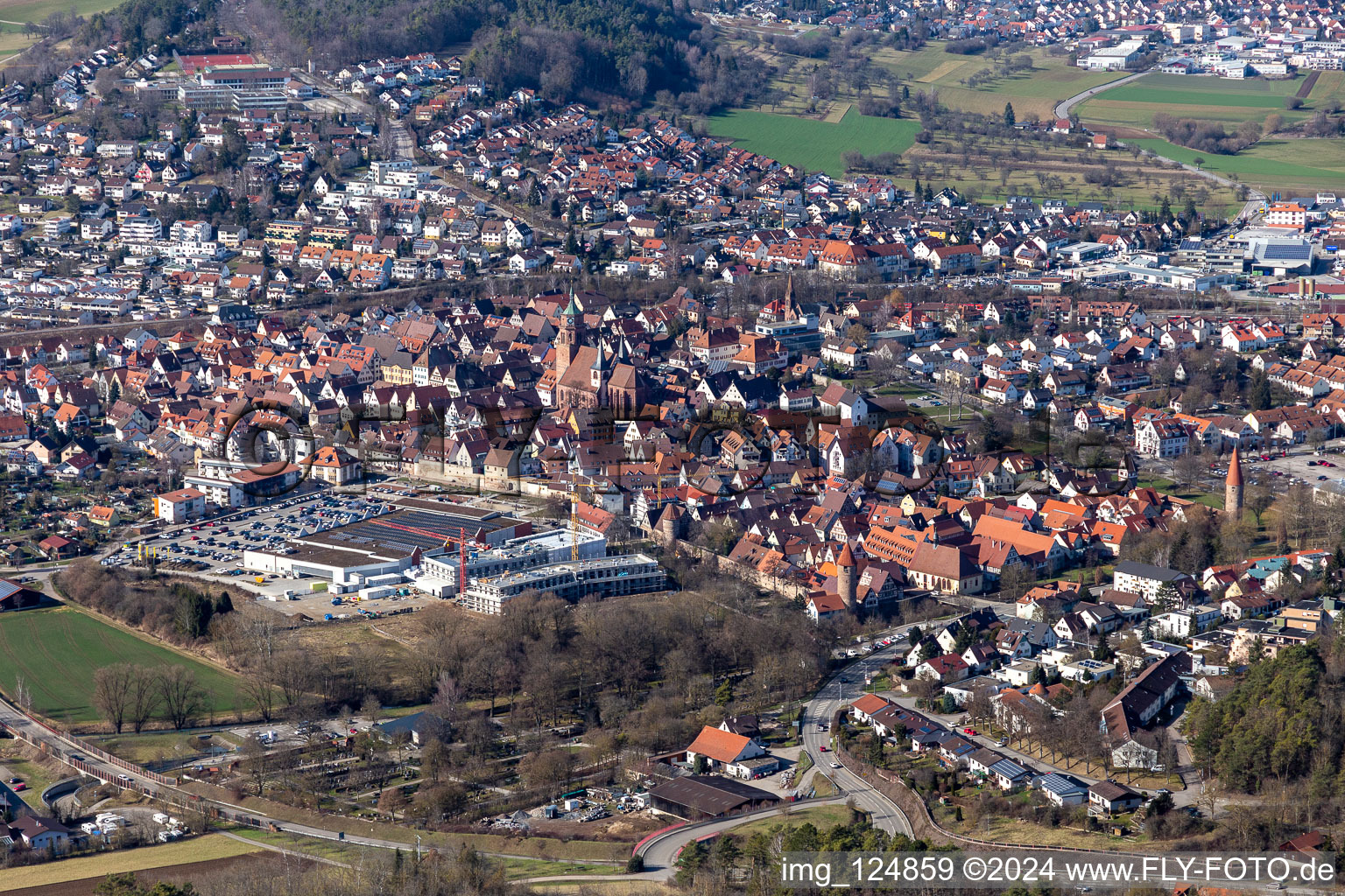 Oblique view of Weil der Stadt in the state Baden-Wuerttemberg, Germany