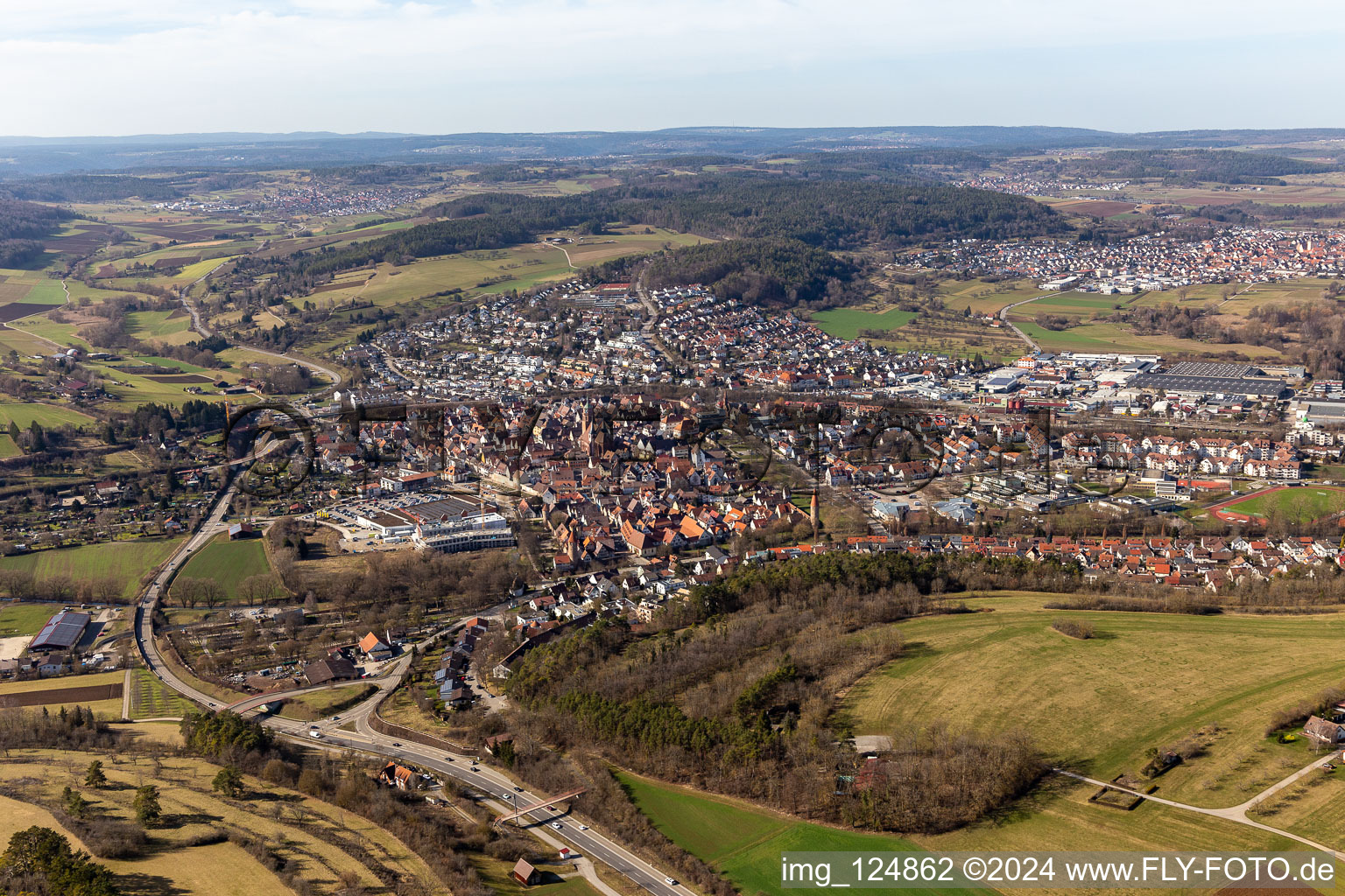 Weil der Stadt in the state Baden-Wuerttemberg, Germany seen from above