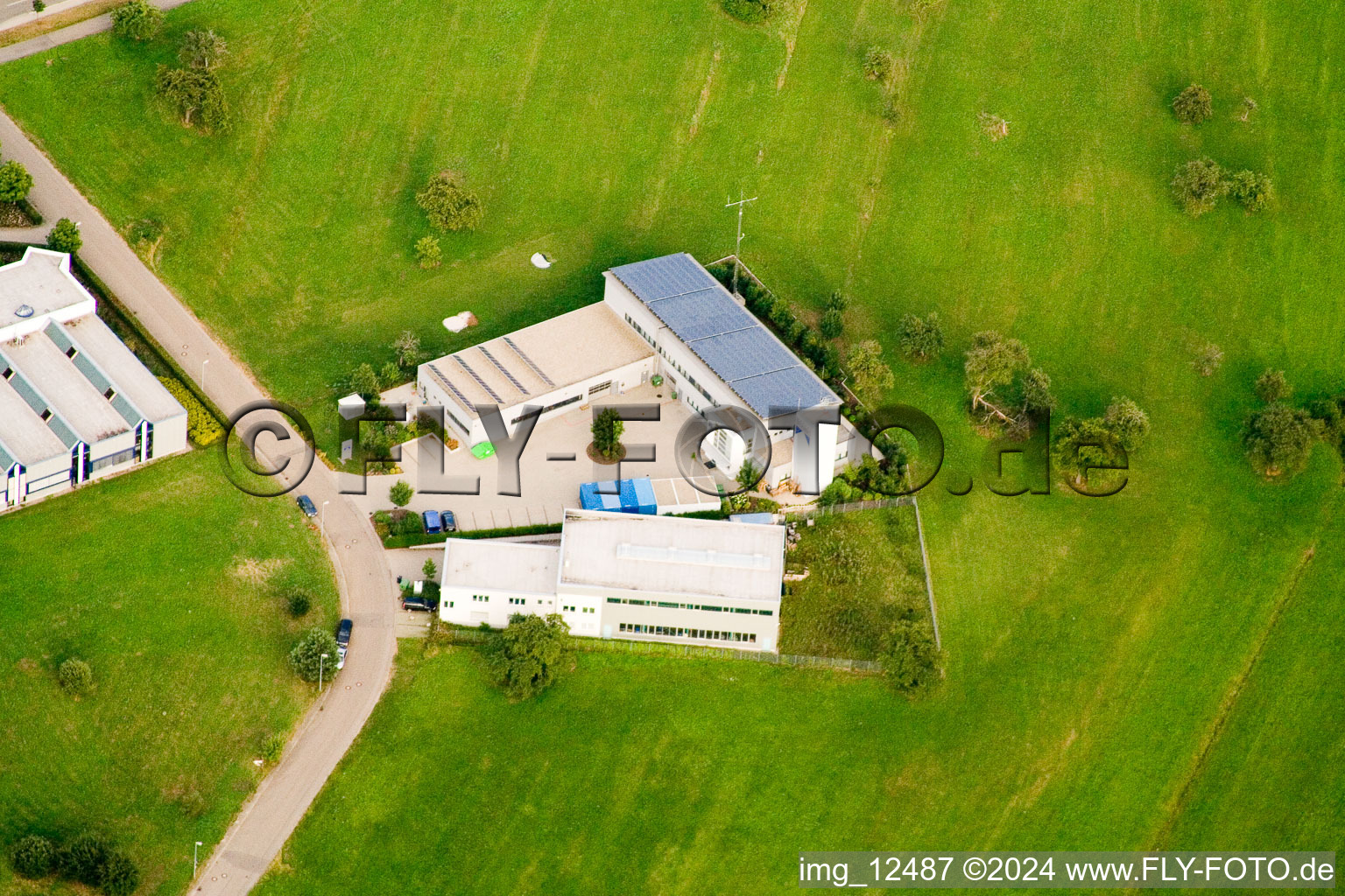 Ittersbach, industrial area in the district Im Stockmädle in Karlsbad in the state Baden-Wuerttemberg, Germany from above