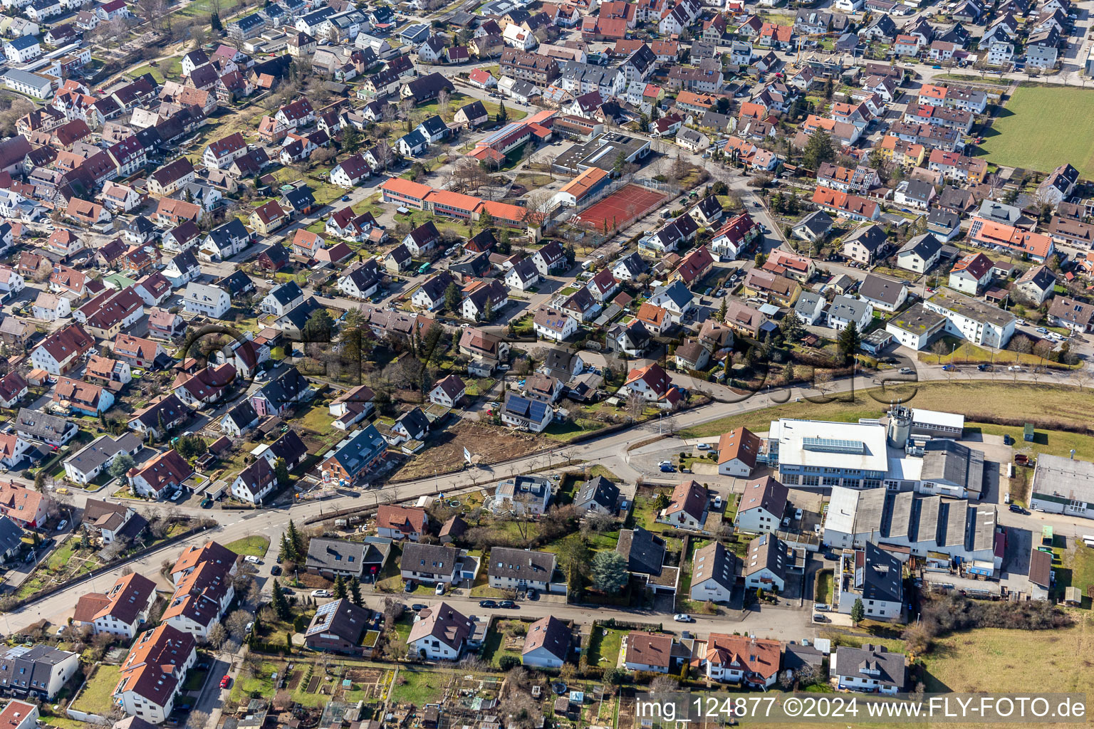 District Malmsheim in Renningen in the state Baden-Wuerttemberg, Germany seen from above