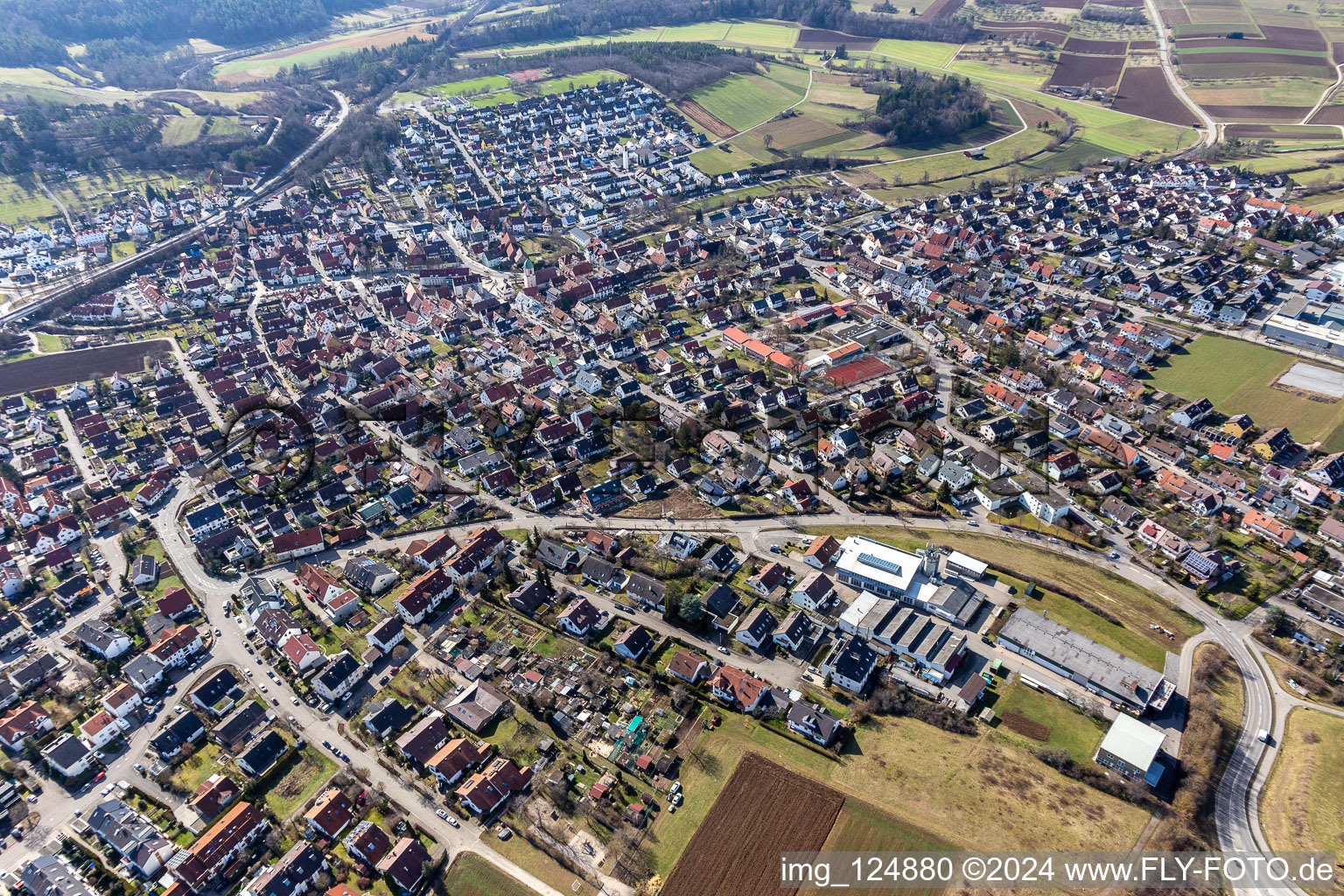 District Malmsheim in Renningen in the state Baden-Wuerttemberg, Germany from the plane