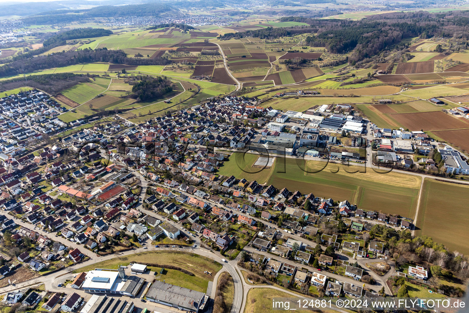 Bird's eye view of District Malmsheim in Renningen in the state Baden-Wuerttemberg, Germany