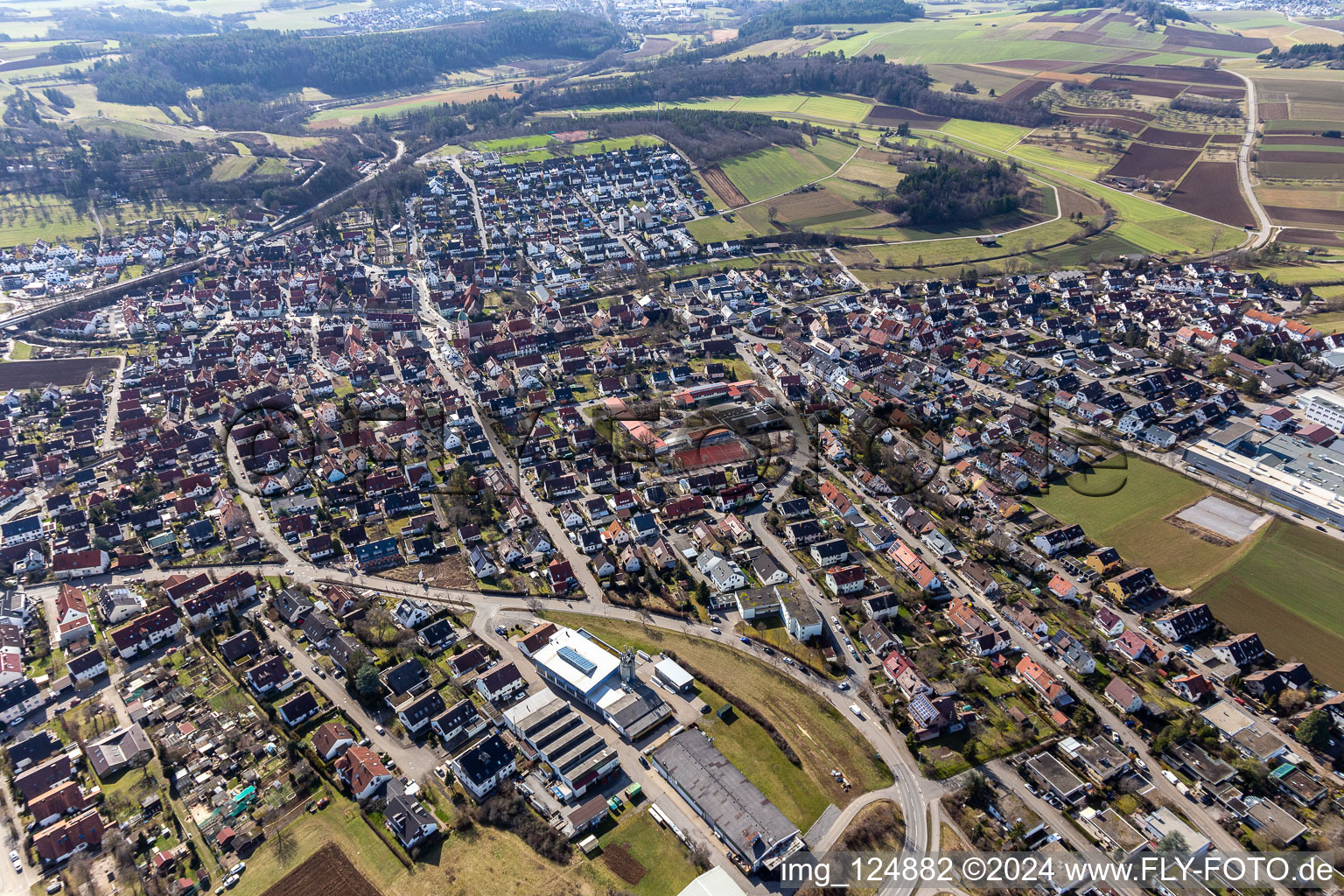 District Malmsheim in Renningen in the state Baden-Wuerttemberg, Germany viewn from the air