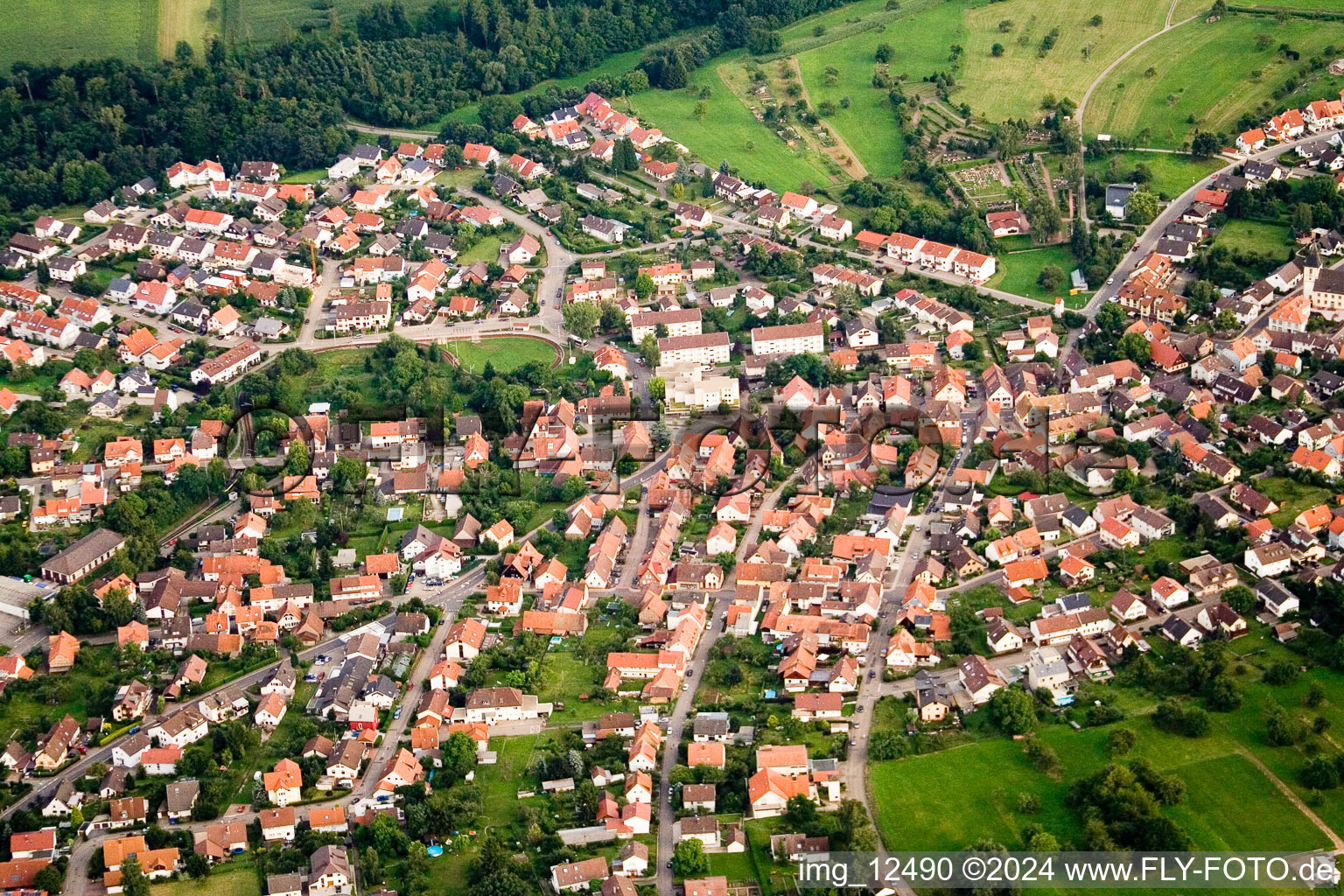 Oblique view of District Ittersbach in Karlsbad in the state Baden-Wuerttemberg, Germany