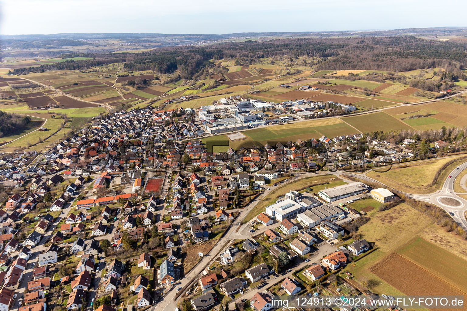 District Malmsheim in Renningen in the state Baden-Wuerttemberg, Germany seen from above