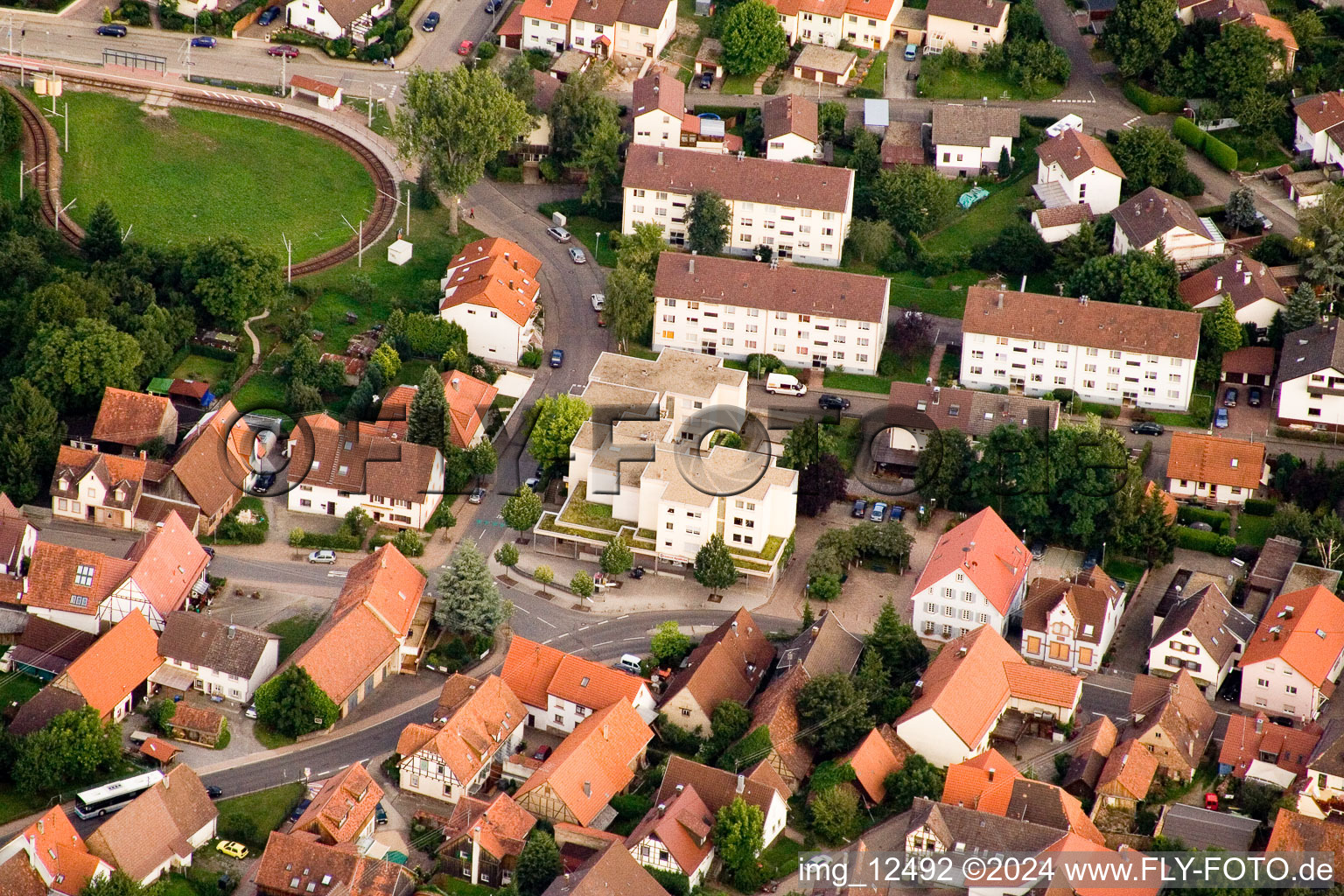 Aerial photograpy of Fountain Pharmacy in the district Ittersbach in Karlsbad in the state Baden-Wuerttemberg, Germany