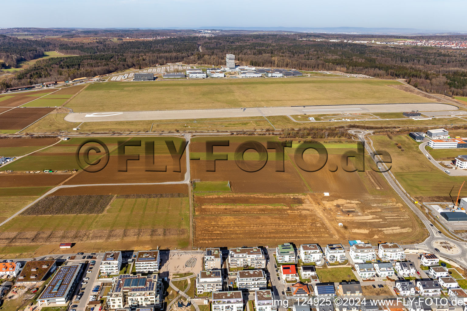 Aerial photograpy of Robert Bosch GmbH Center for Research at the Airport Malmsheim in the district Malmsheim in Renningen in the state Baden-Wuerttemberg, Germany