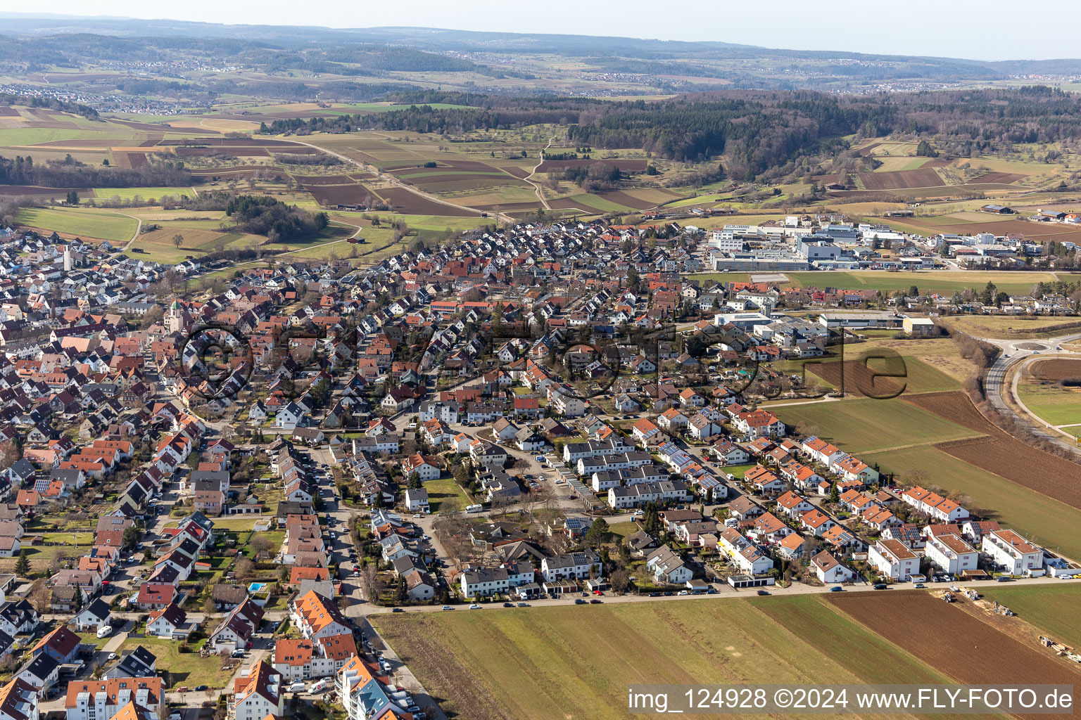 Renningen in the state Baden-Wuerttemberg, Germany seen from above