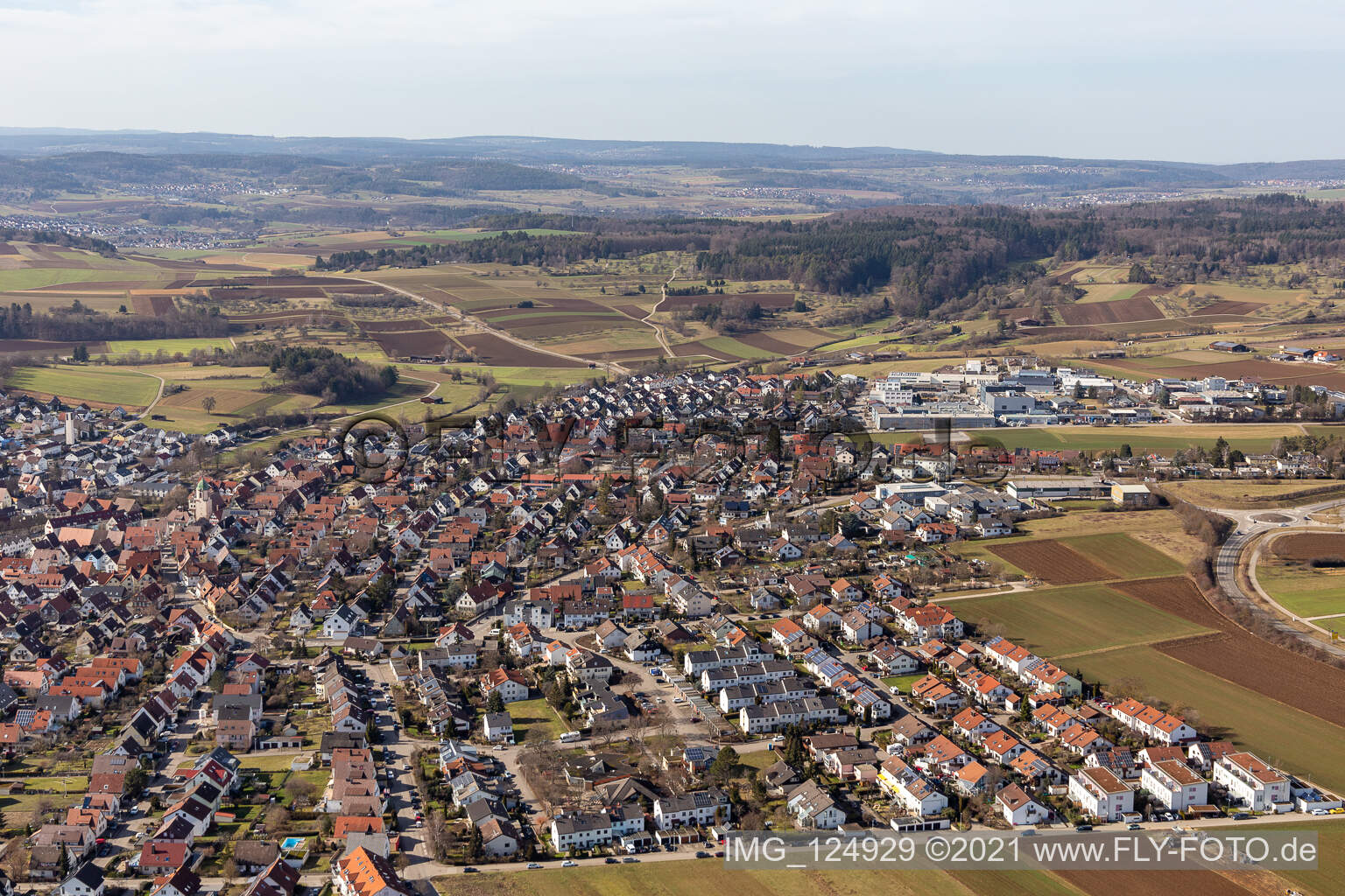 Aerial photograpy of Renningen in the state Baden-Wuerttemberg, Germany
