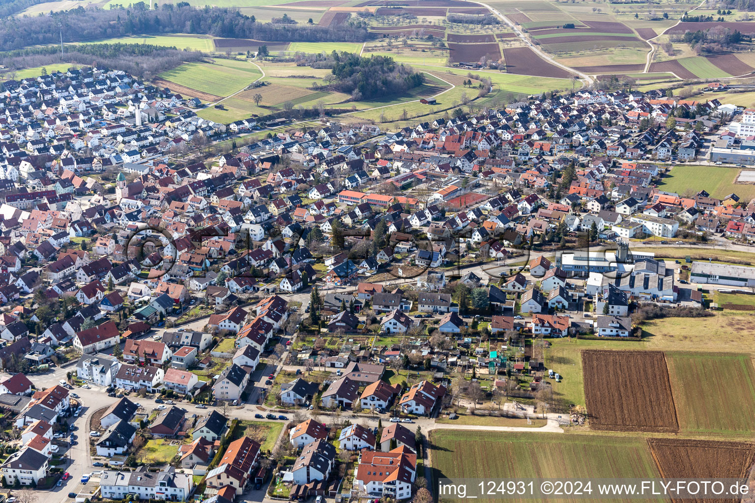 Bird's eye view of District Malmsheim in Renningen in the state Baden-Wuerttemberg, Germany