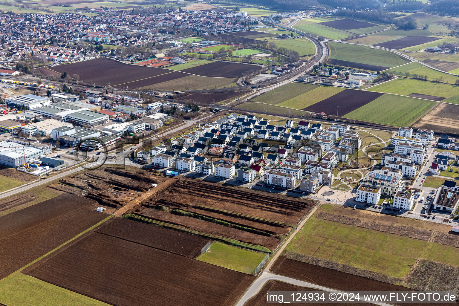 Bird's eye view of Renningen in the state Baden-Wuerttemberg, Germany