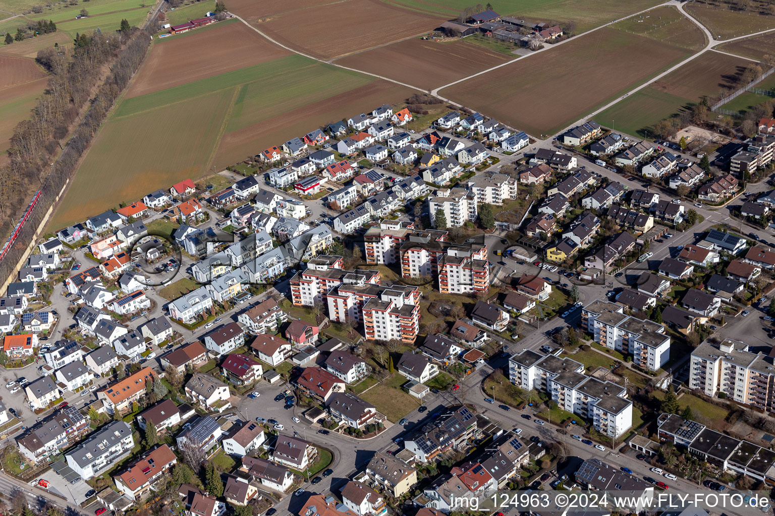 Bird's eye view of Renningen in the state Baden-Wuerttemberg, Germany