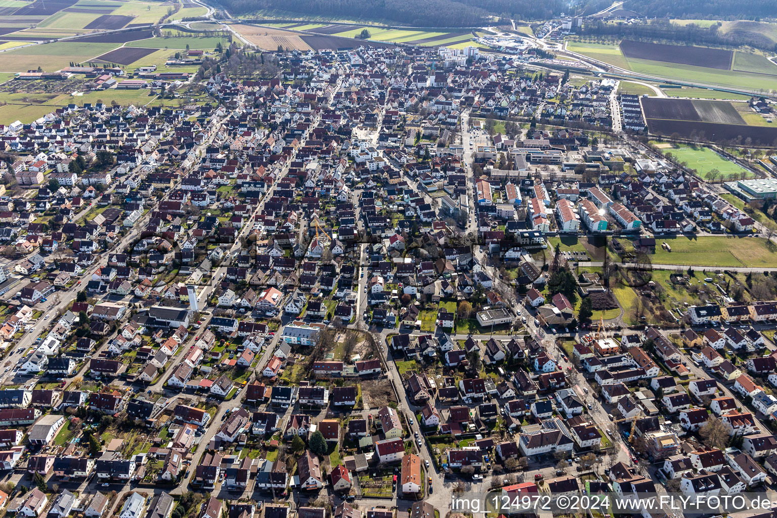 Drone recording of Renningen in the state Baden-Wuerttemberg, Germany