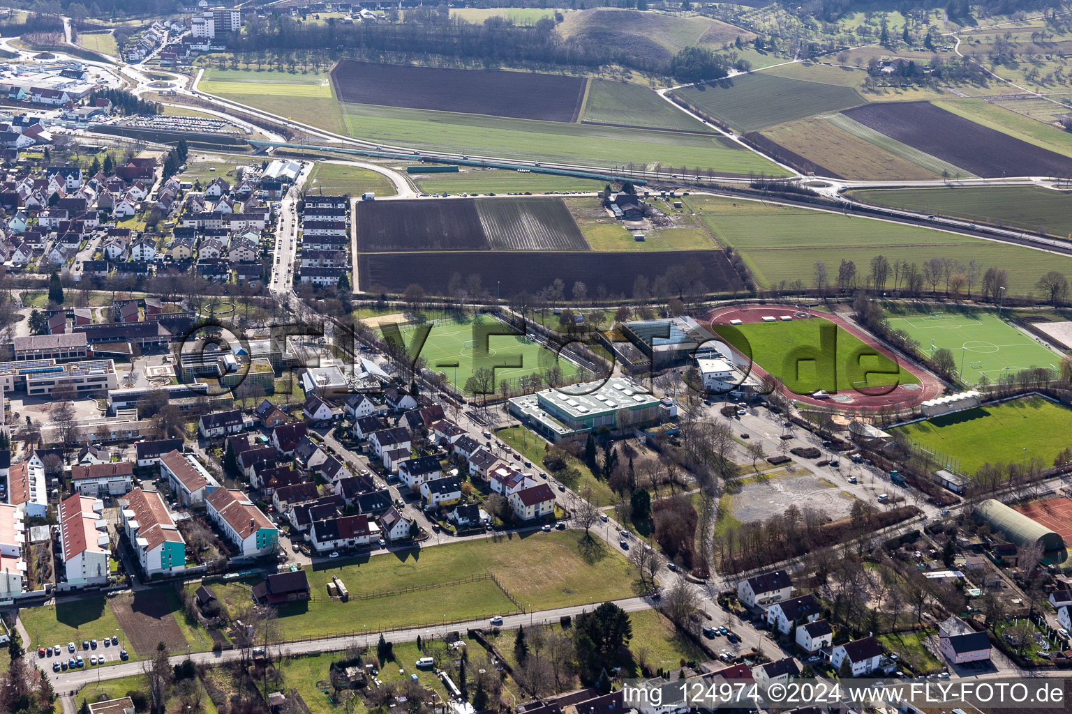 Bird's eye view of Renningen in the state Baden-Wuerttemberg, Germany