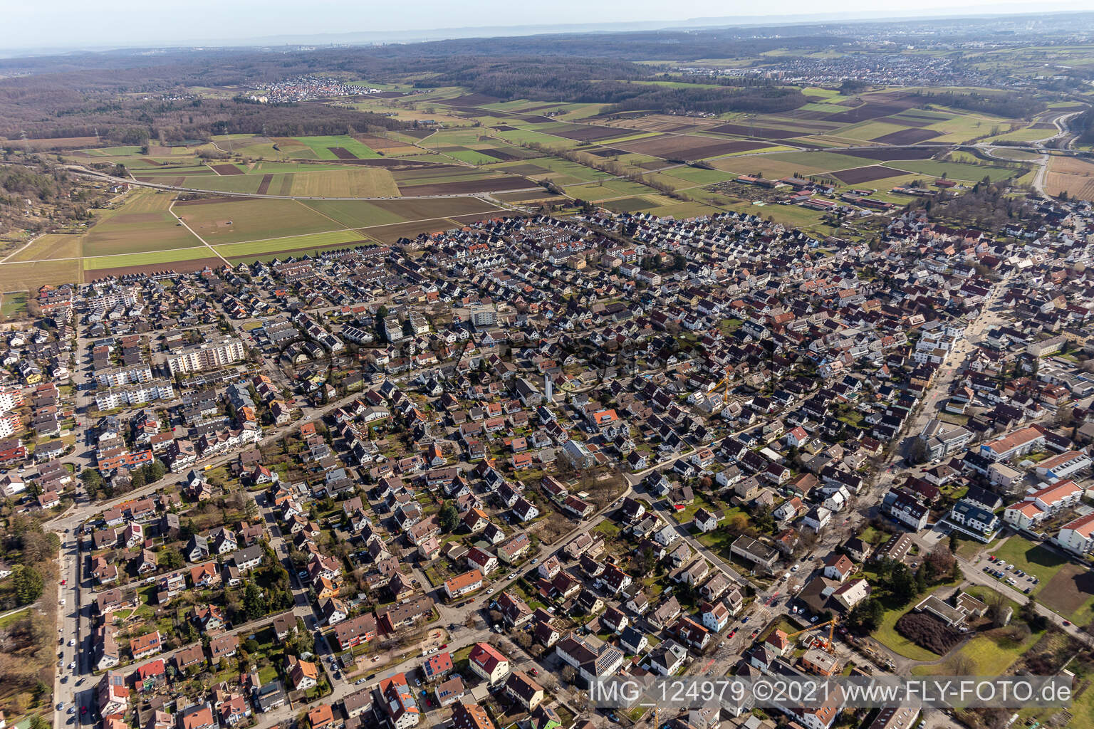 Drone recording of Renningen in the state Baden-Wuerttemberg, Germany