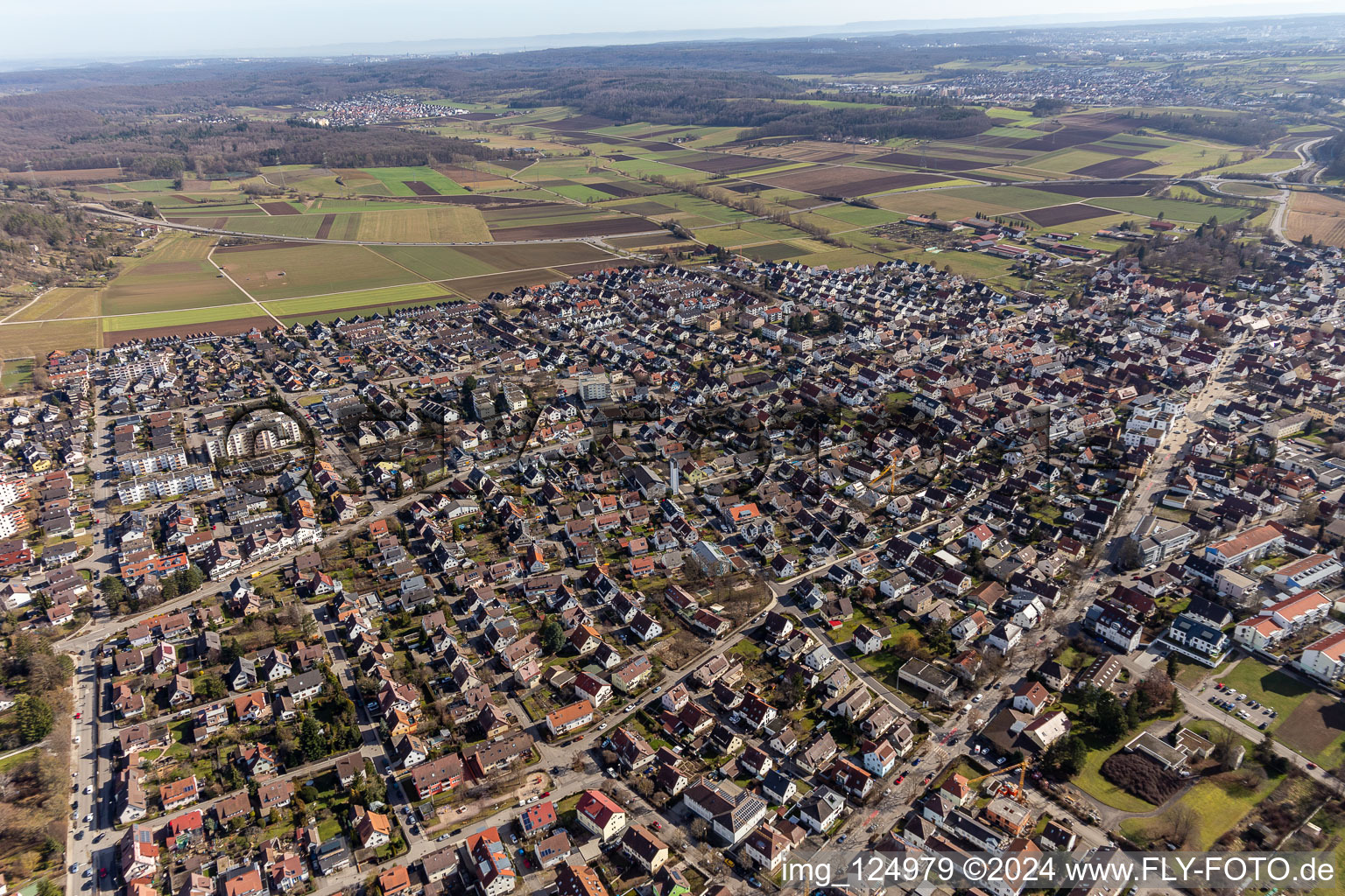 Drone recording of Renningen in the state Baden-Wuerttemberg, Germany