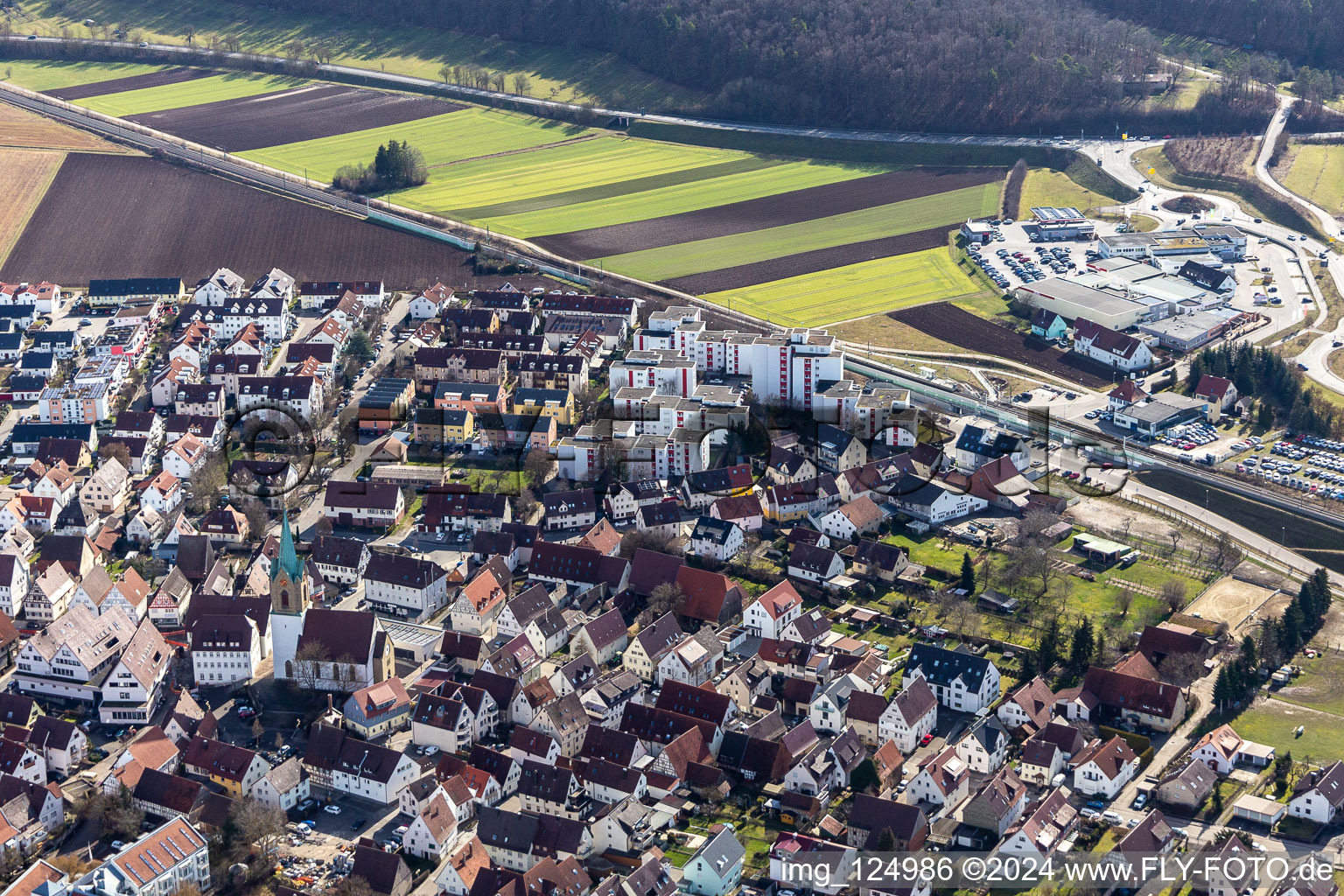 Renningen in the state Baden-Wuerttemberg, Germany from above