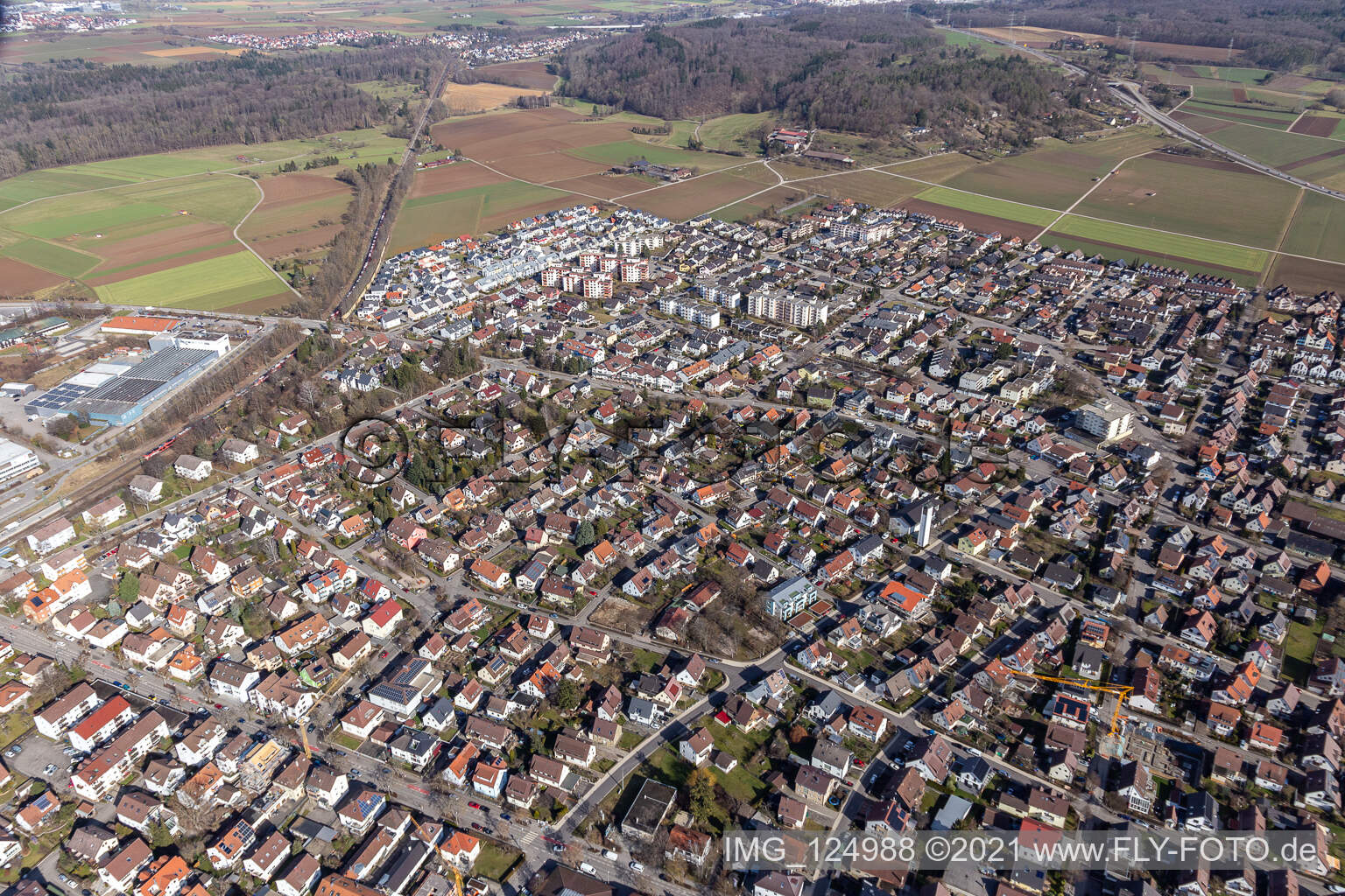 Aerial photograpy of Renningen in the state Baden-Wuerttemberg, Germany