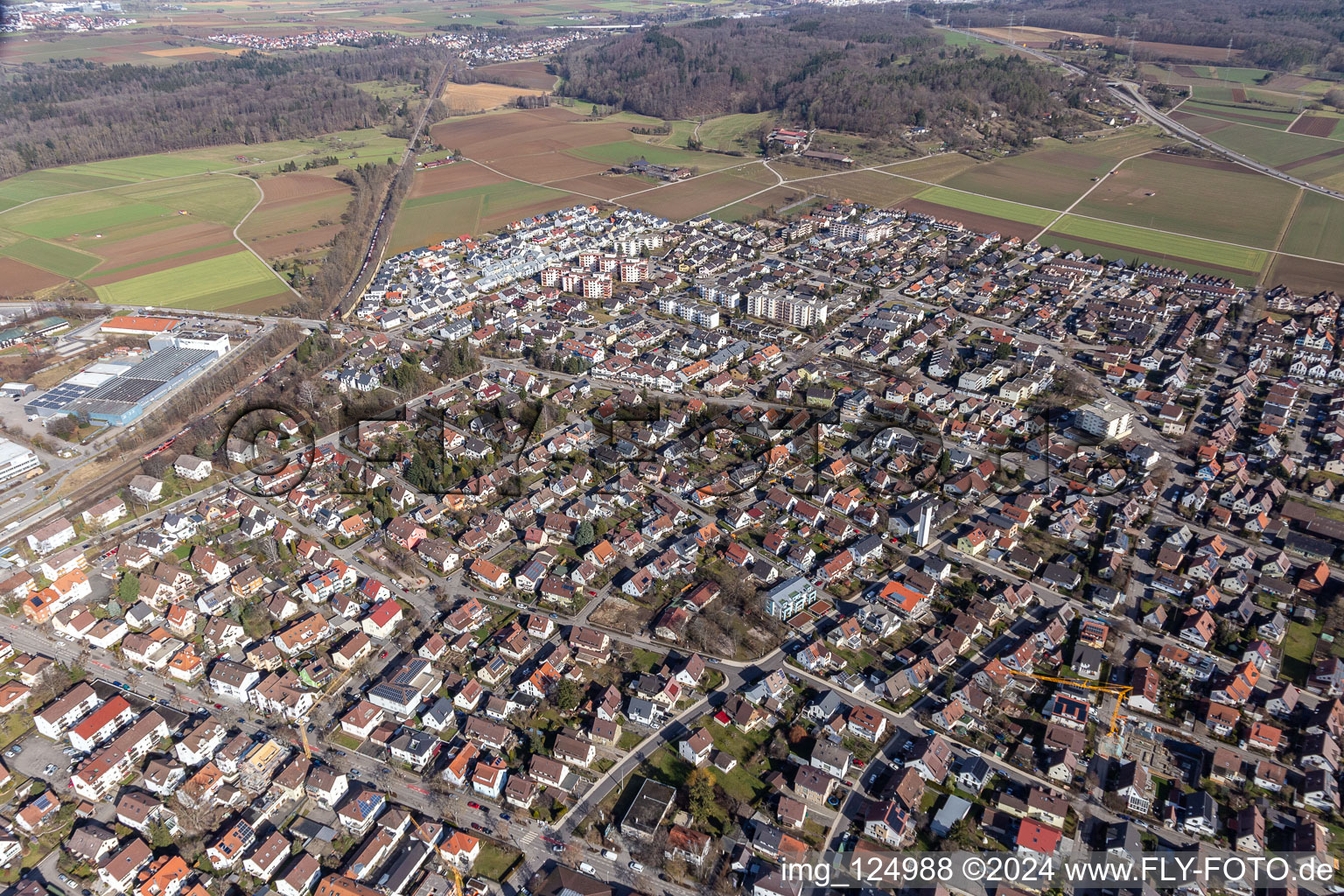 Aerial photograpy of Renningen in the state Baden-Wuerttemberg, Germany