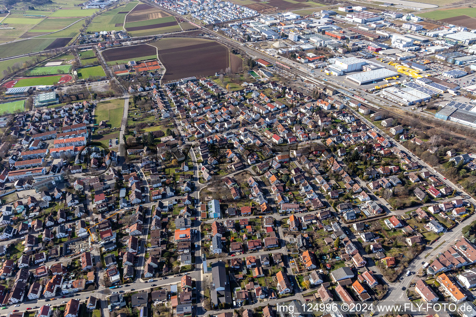 Drone recording of Renningen in the state Baden-Wuerttemberg, Germany