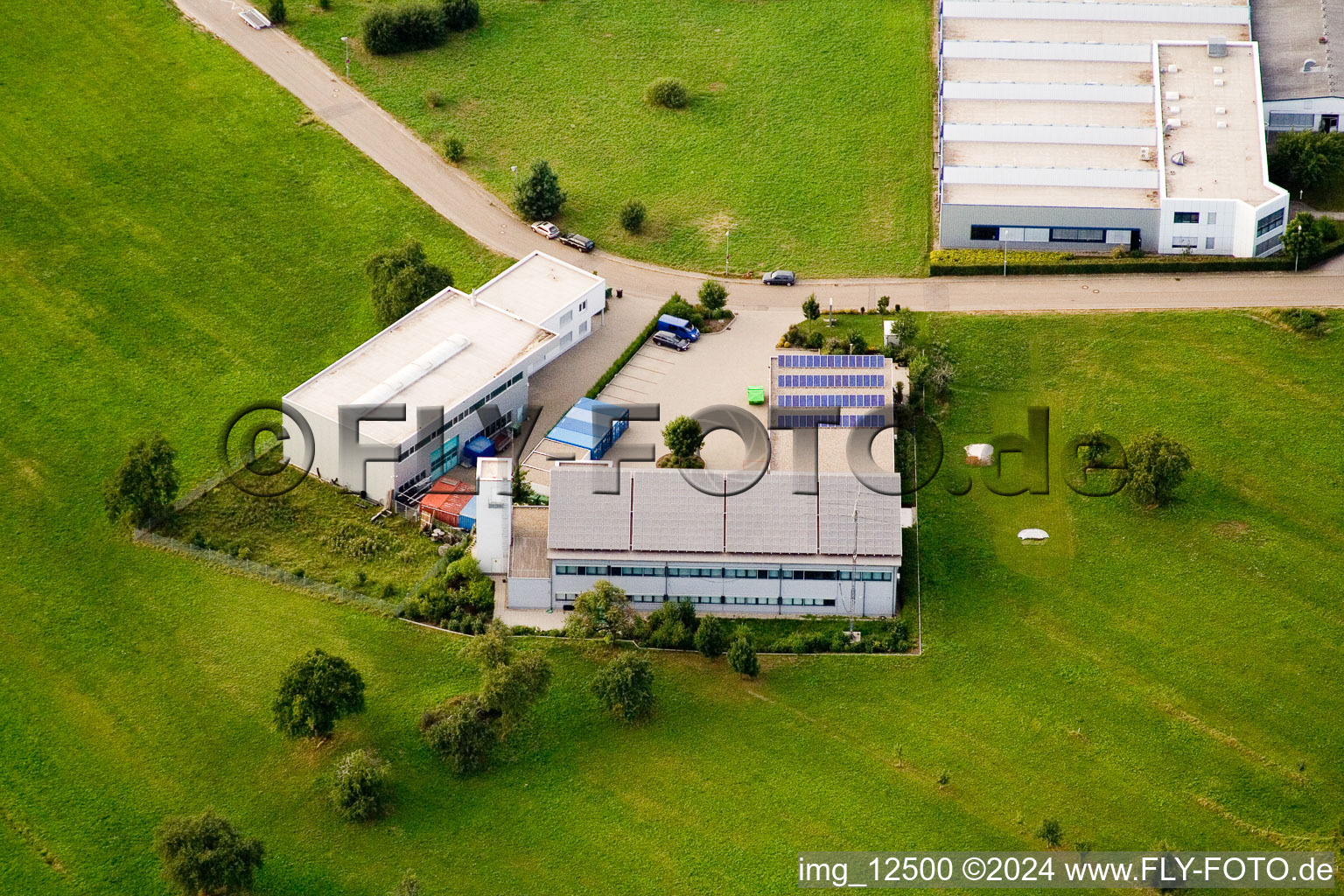 Ittersbach, industrial area in the district Im Stockmädle in Karlsbad in the state Baden-Wuerttemberg, Germany seen from above