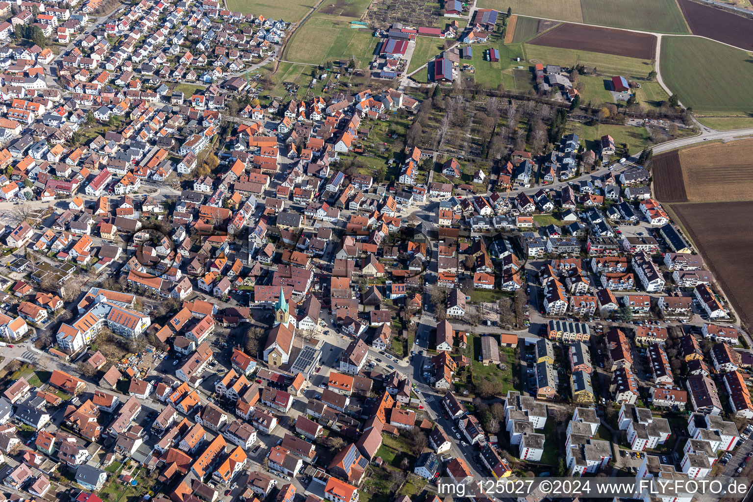 Drone recording of Renningen in the state Baden-Wuerttemberg, Germany