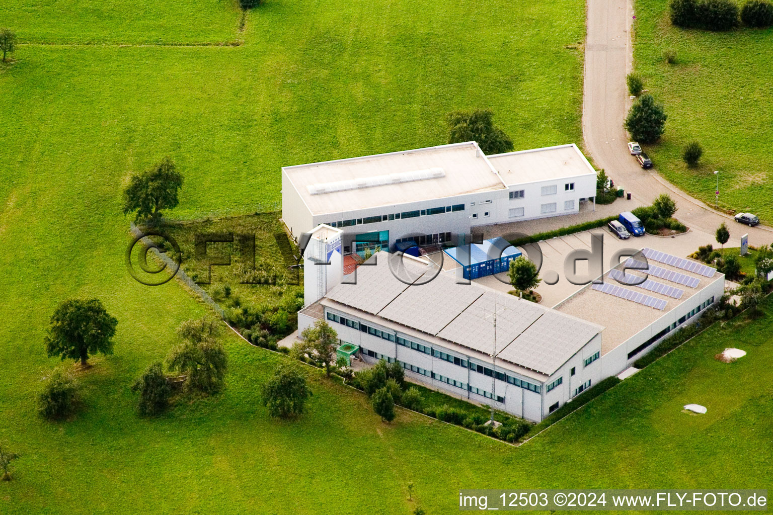 Ittersbach, industrial area in the district Im Stockmädle in Karlsbad in the state Baden-Wuerttemberg, Germany from the plane