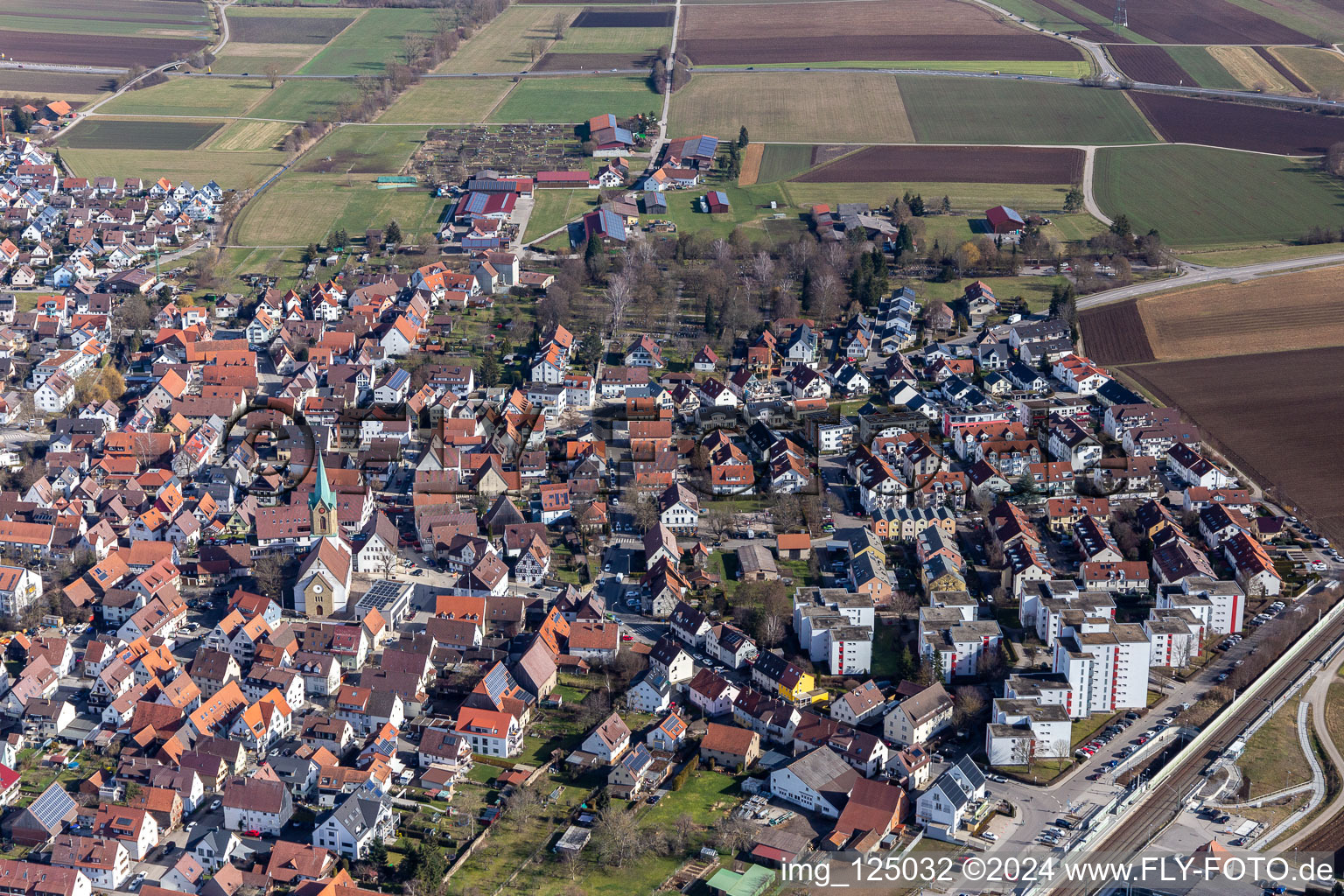 Drone recording of Renningen in the state Baden-Wuerttemberg, Germany