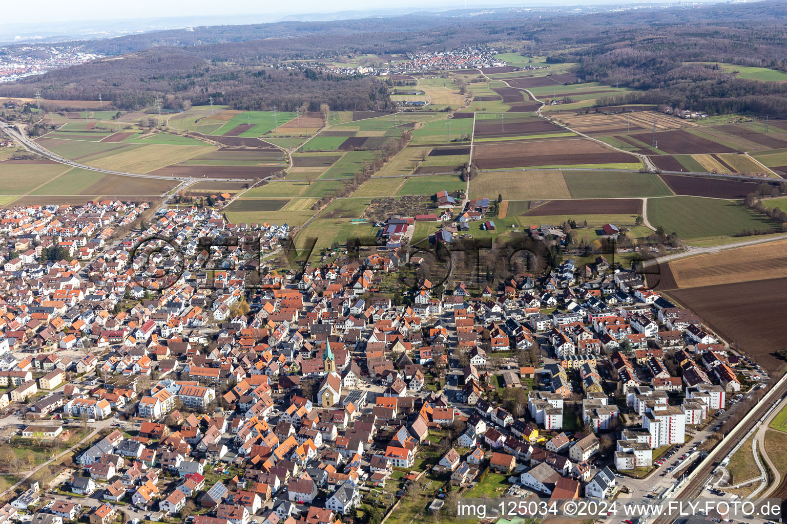 Renningen in the state Baden-Wuerttemberg, Germany seen from a drone