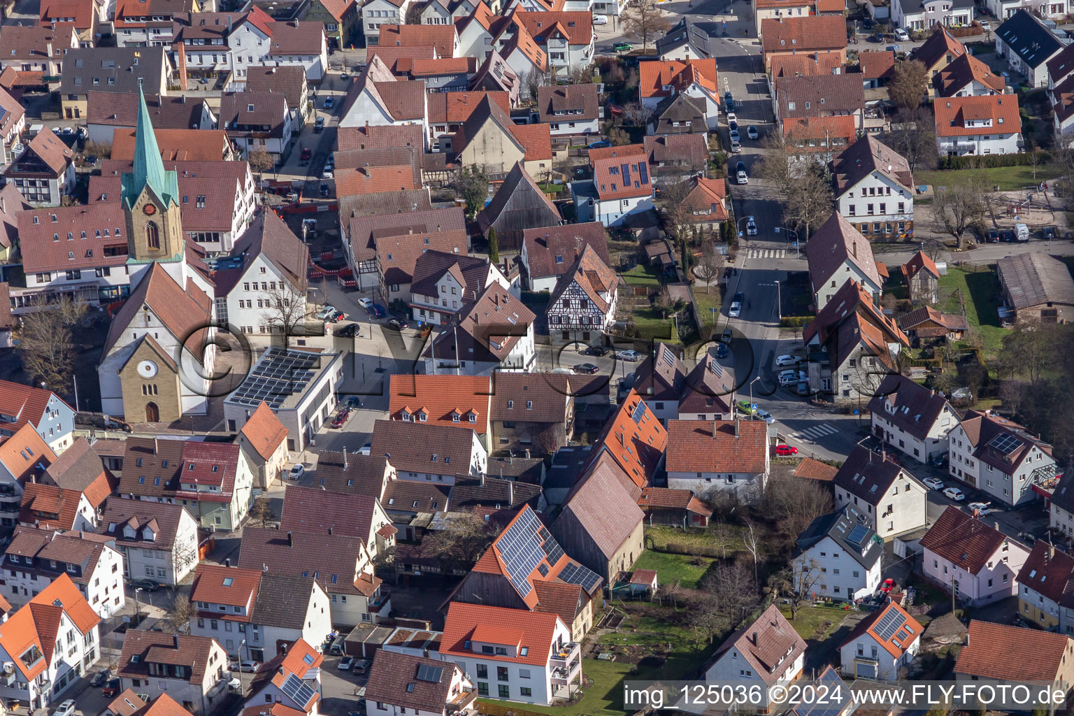 Aerial view of Renningen in the state Baden-Wuerttemberg, Germany