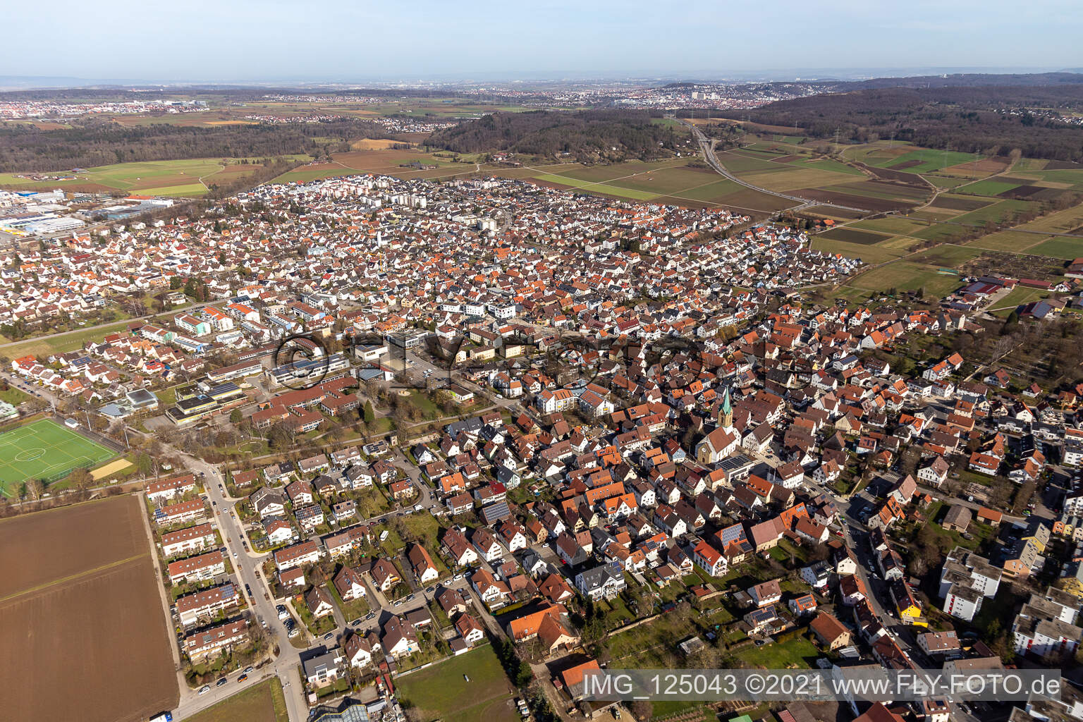 Renningen in the state Baden-Wuerttemberg, Germany seen from a drone