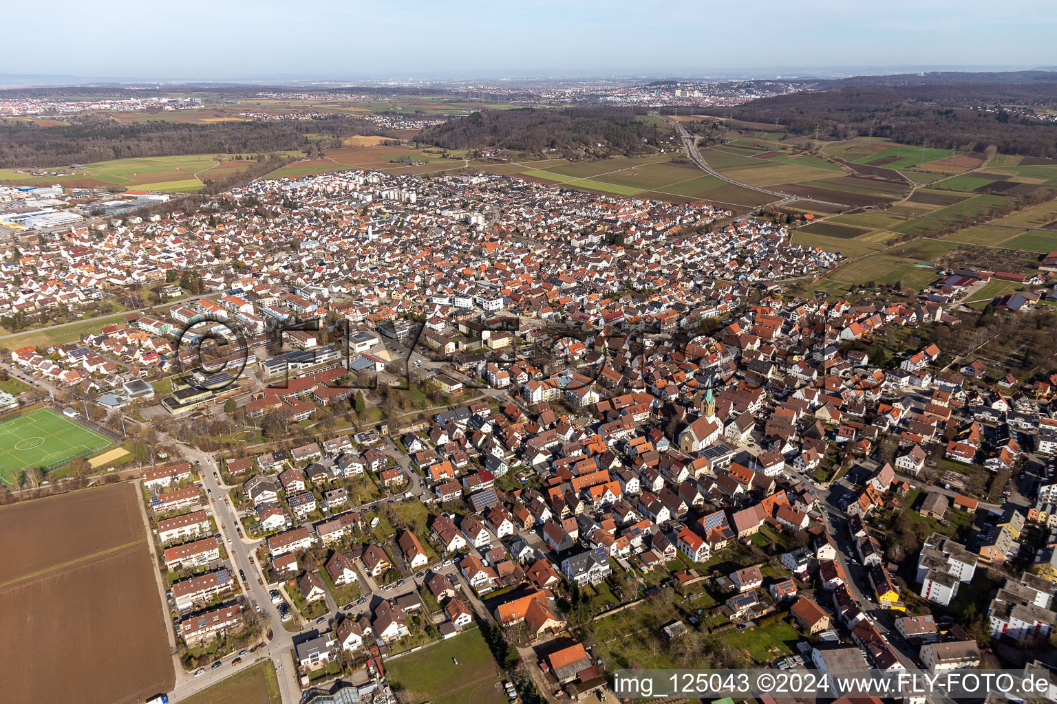 Oblique view of Renningen in the state Baden-Wuerttemberg, Germany