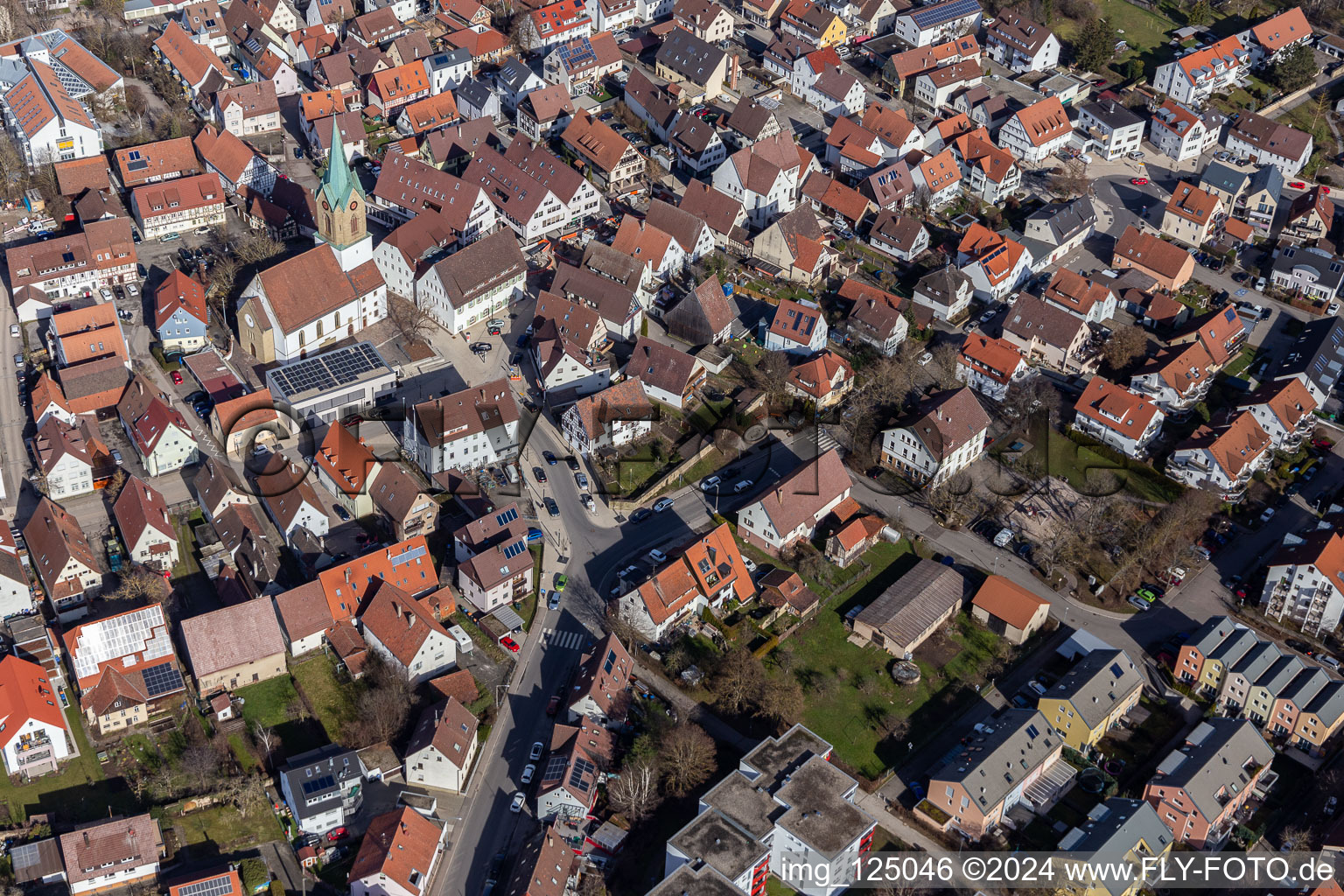 Renningen in the state Baden-Wuerttemberg, Germany seen from above