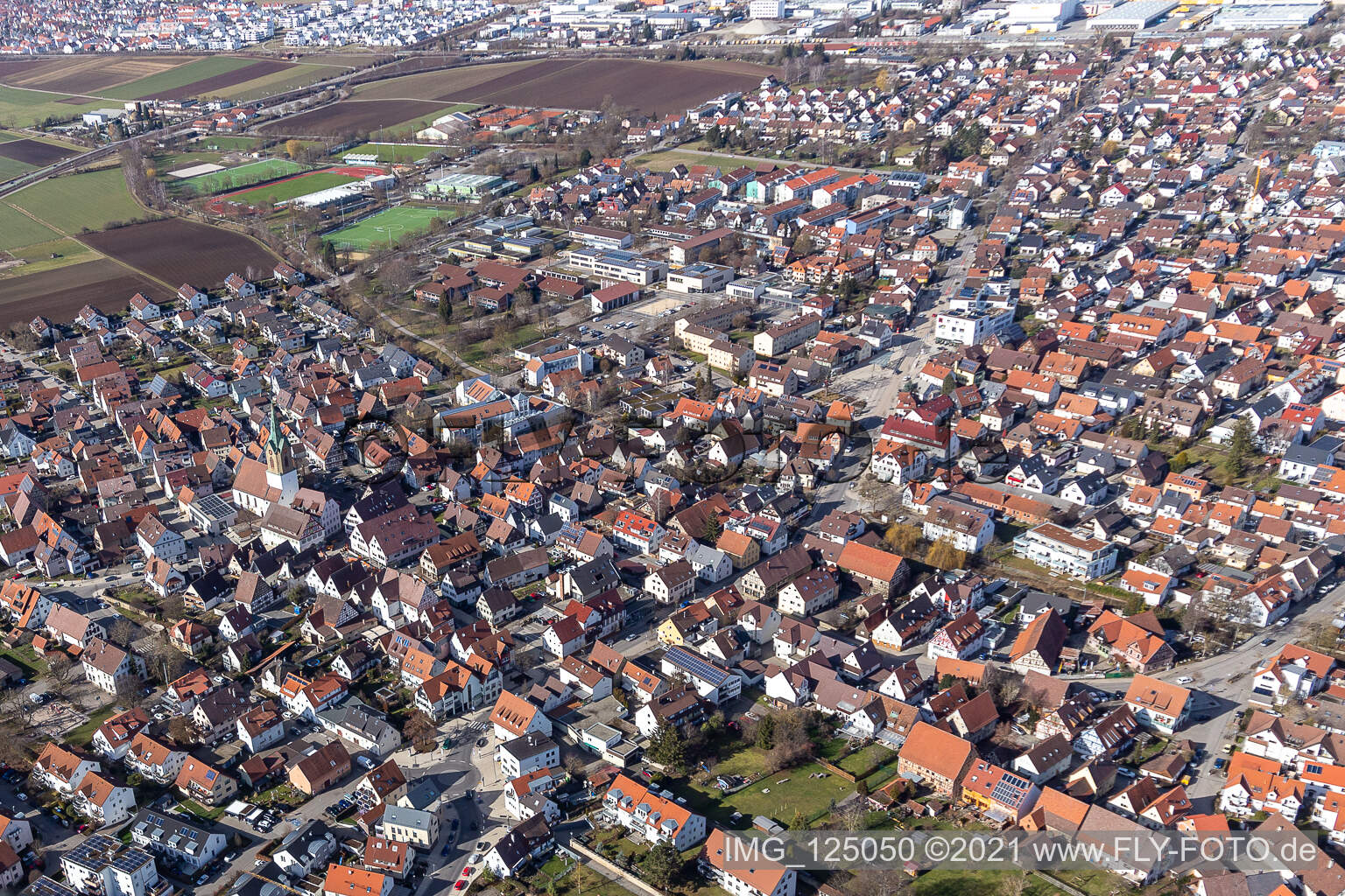 Renningen in the state Baden-Wuerttemberg, Germany seen from above