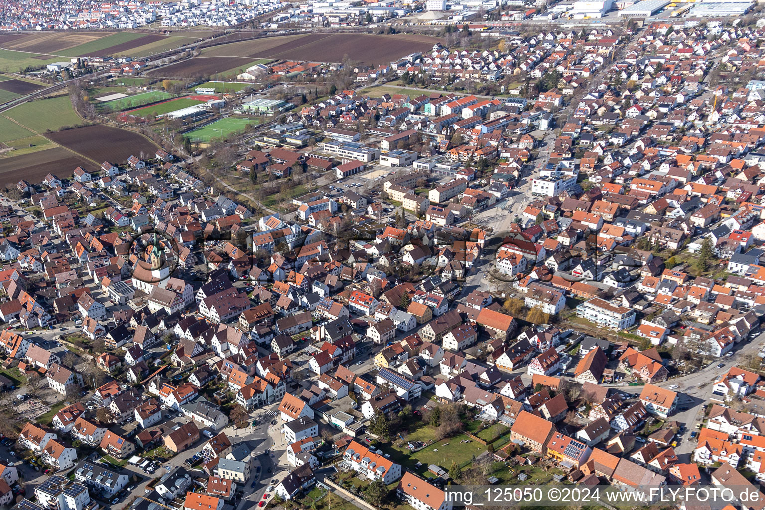 Renningen in the state Baden-Wuerttemberg, Germany viewn from the air