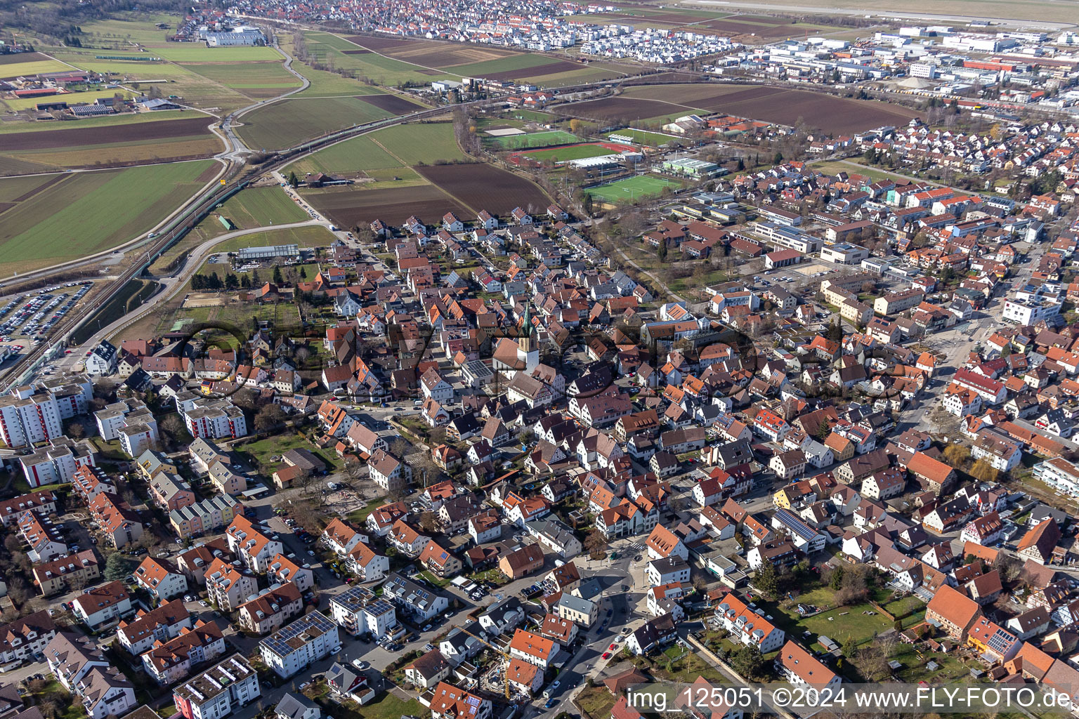 Drone recording of Renningen in the state Baden-Wuerttemberg, Germany