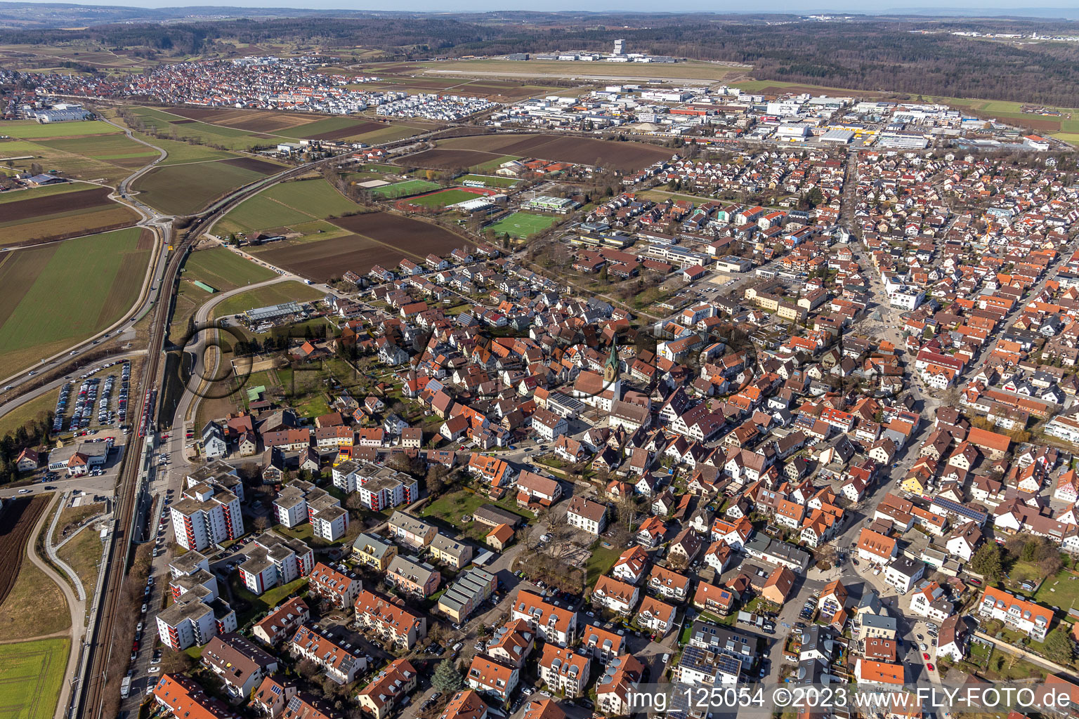 Renningen in the state Baden-Wuerttemberg, Germany viewn from the air