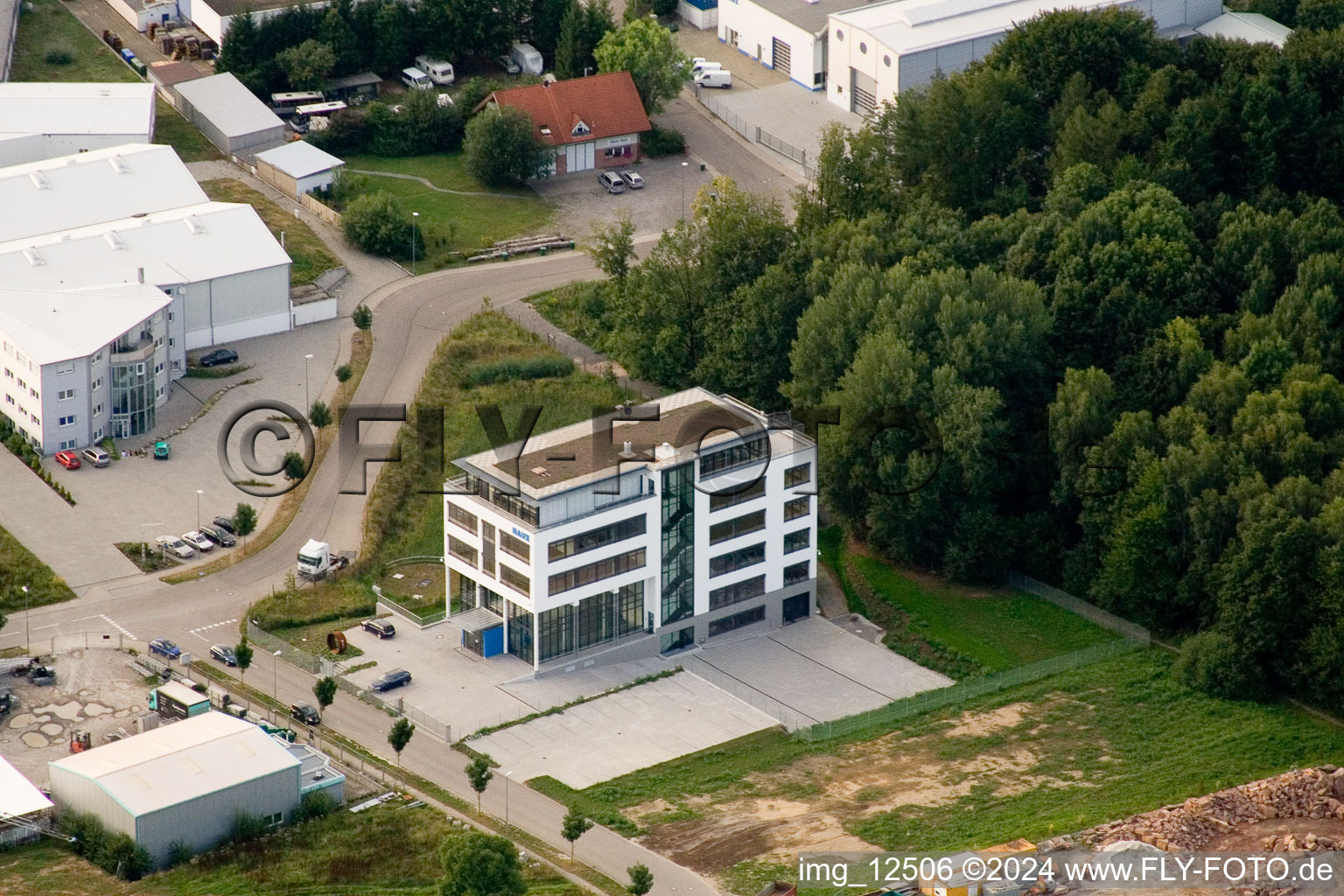 Ittersbach, industrial area in the district Im Stockmädle in Karlsbad in the state Baden-Wuerttemberg, Germany viewn from the air