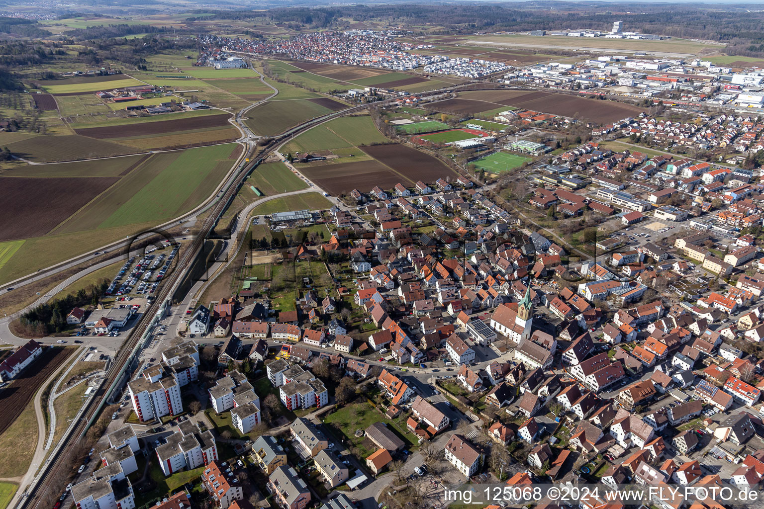 Renningen in the state Baden-Wuerttemberg, Germany from above